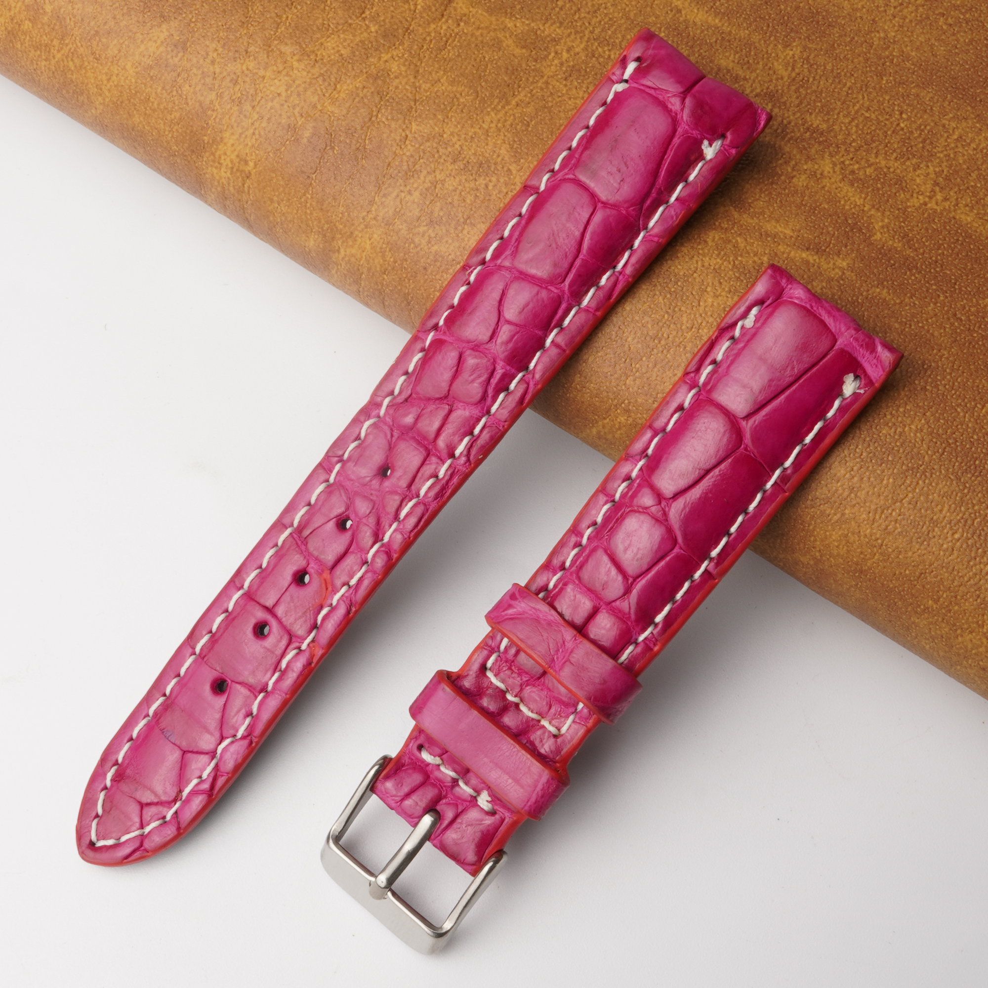 18mm Pink Unique Pattern Alligator Leather Watch Band For Men DH-226AD