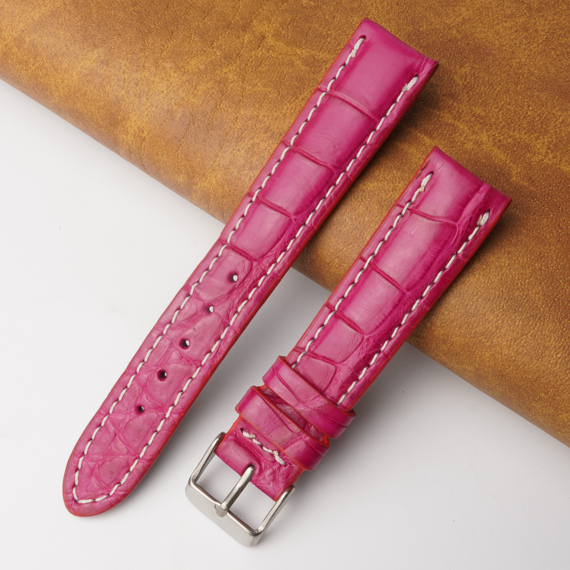 18mm Pink Unique Pattern Alligator Leather Watch Band For Men DH-226AC