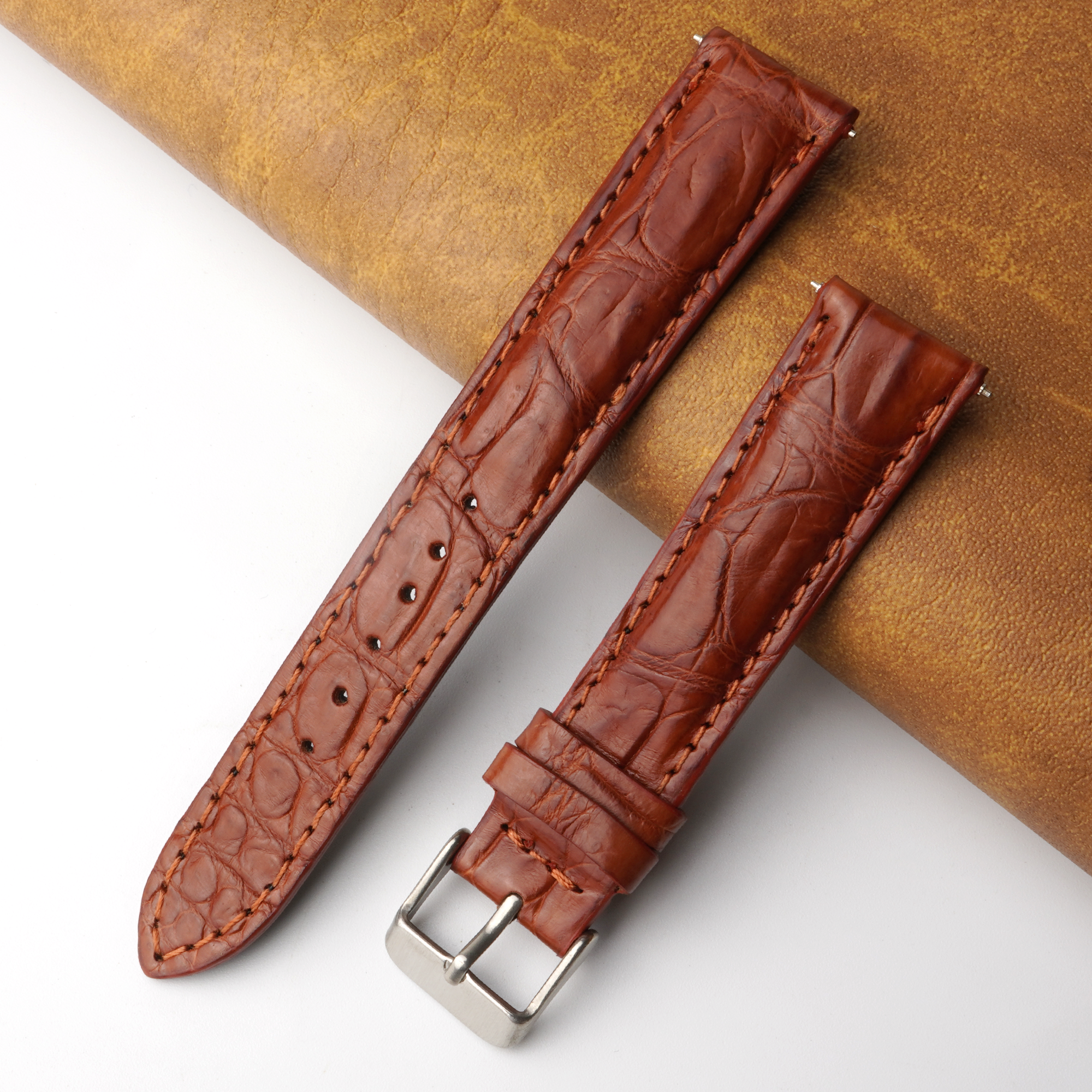 18mm Brown Unique Pattern Alligator Leather Watch Band For Men DH-227B