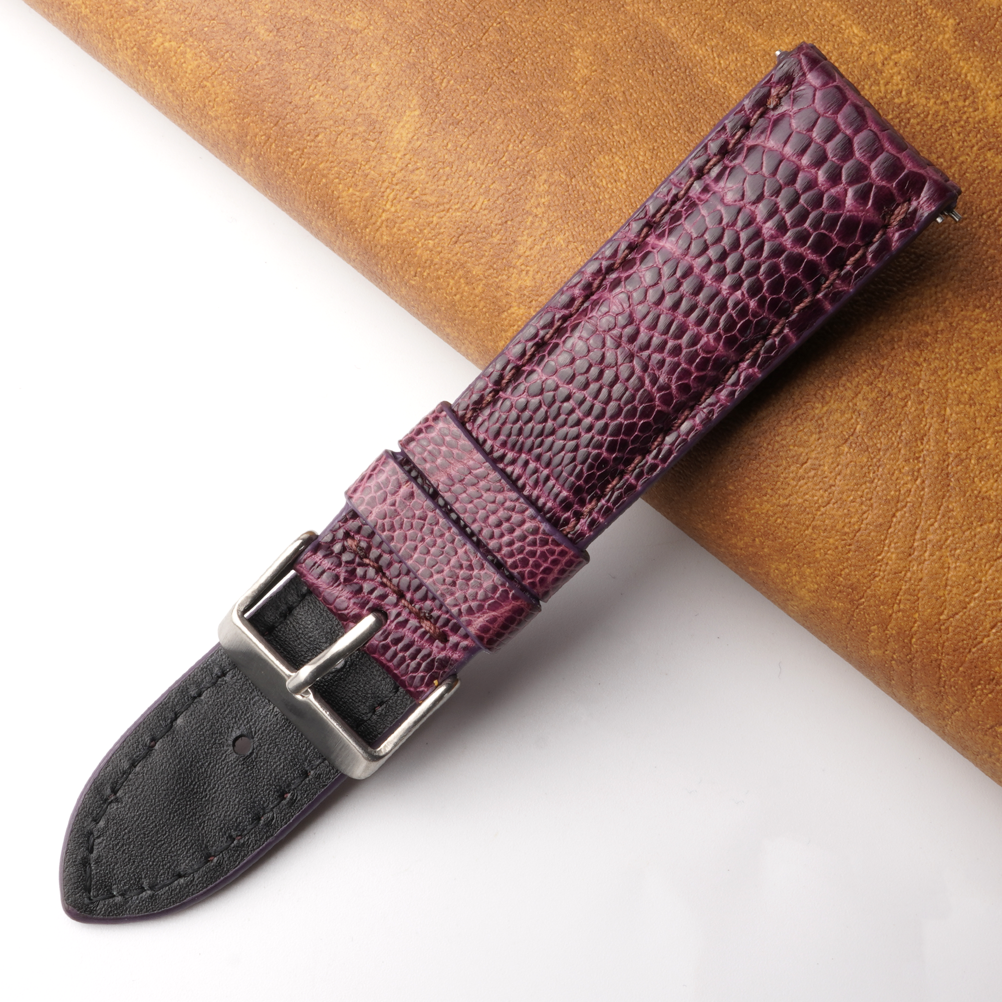 22mm Purple Unique Ostrich Leather Watch Band For Men | DH-170L