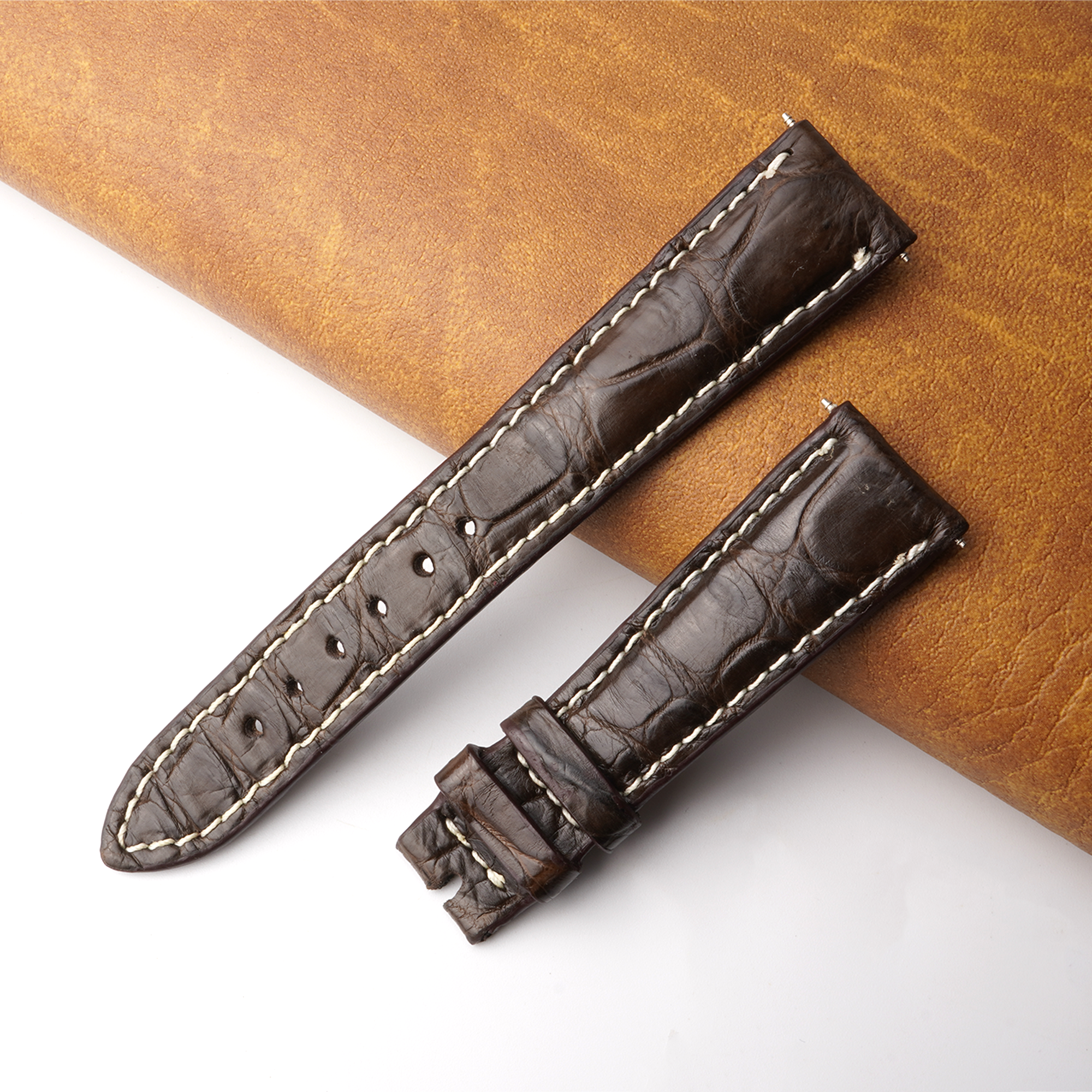 20mm Dark Brown Unique Alligator Leather Watch Band For Men | DH-77D