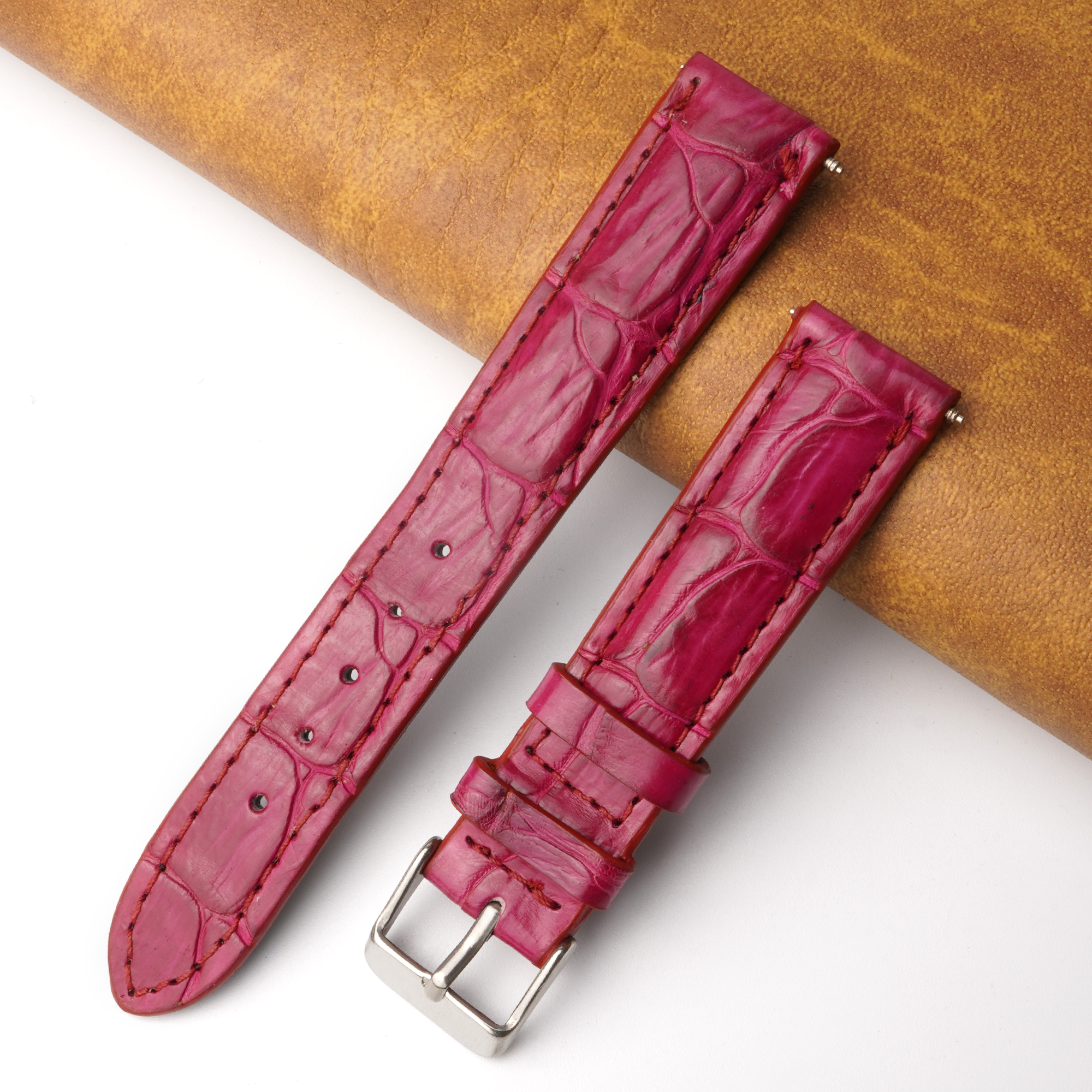 18mm Pink  Unique Pattern Alligator Leather Watch Band For Men DH-225E