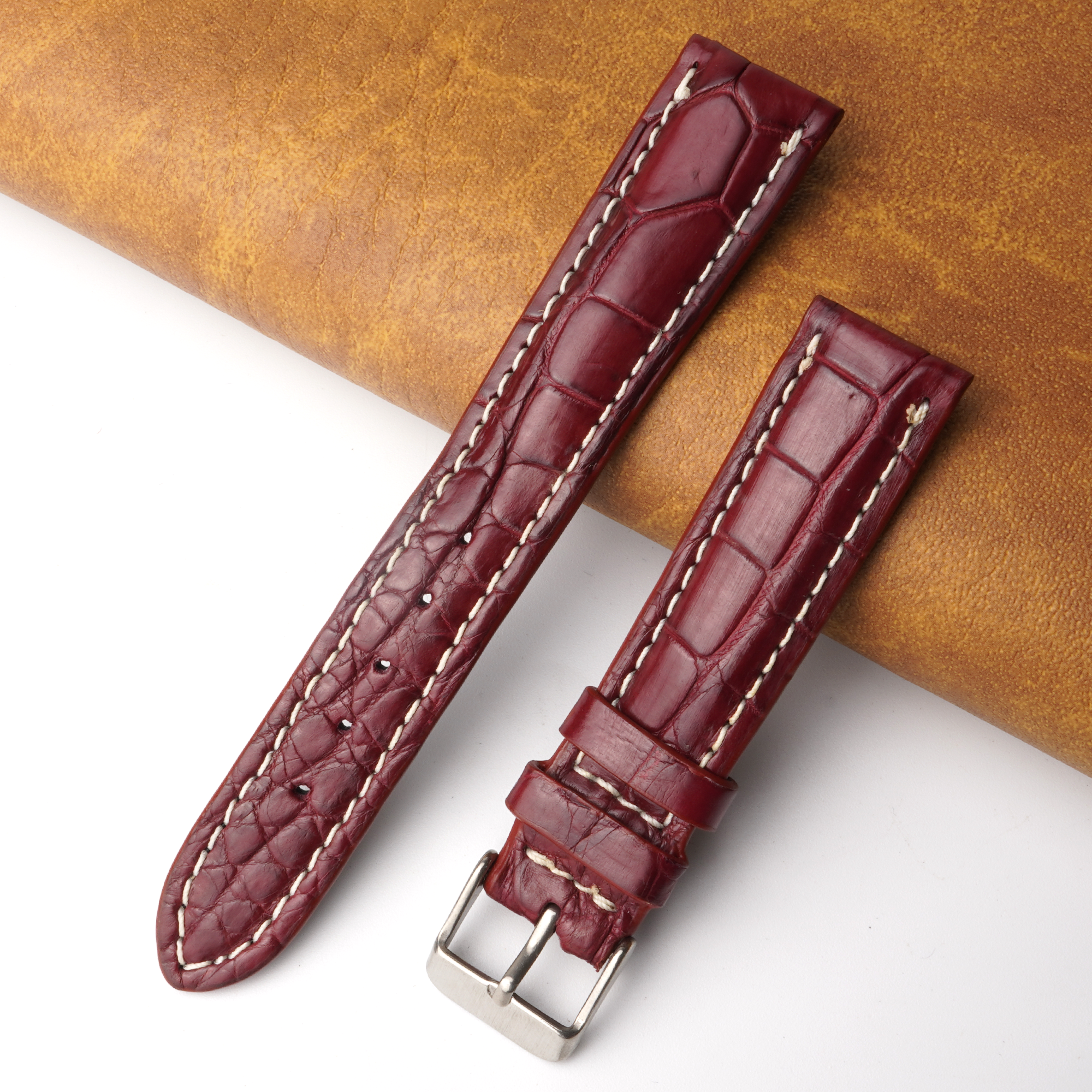 18mm Burgundy Unique Pattern Alligator Leather Watch Band For Men DH-224T