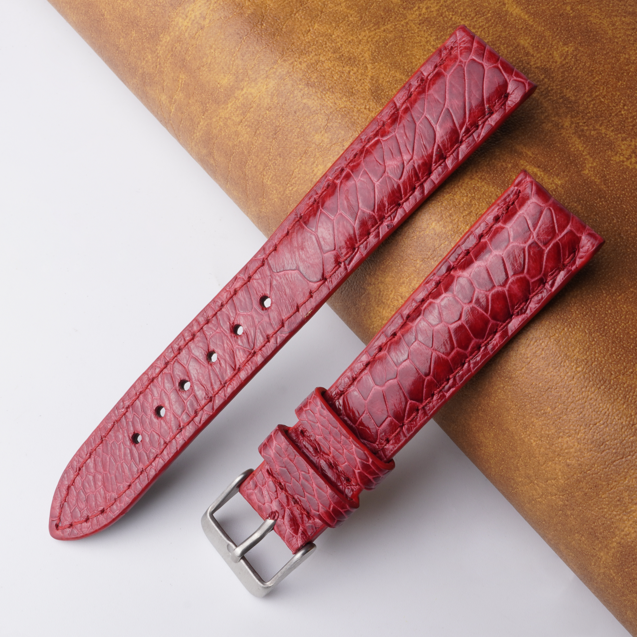 18mm Red Unique Pattern Ostrich Leather Watch Band For Men DH-191V
