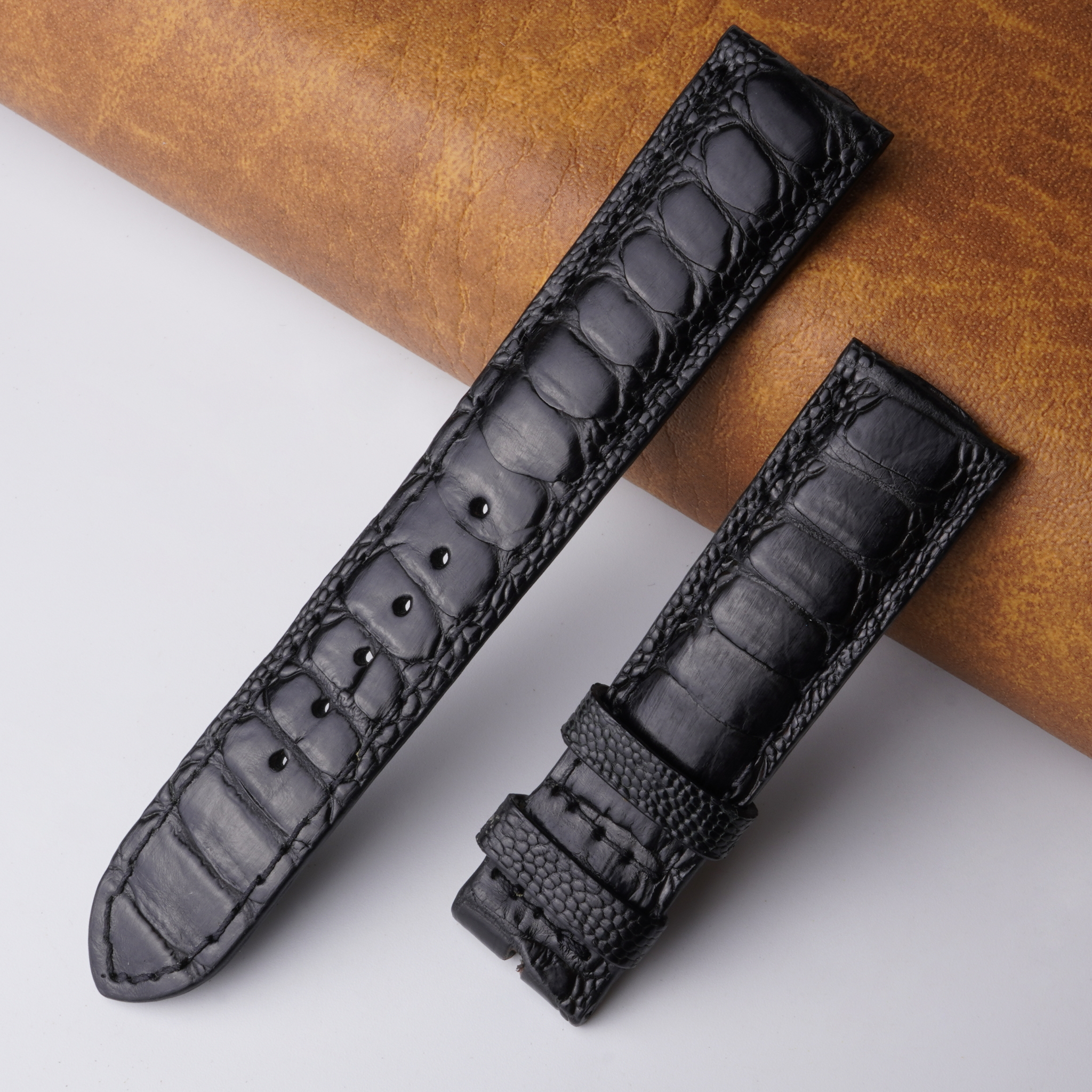 20mm Black Unique Pattern Ostrich Leather Watch Band For Men DH-193A