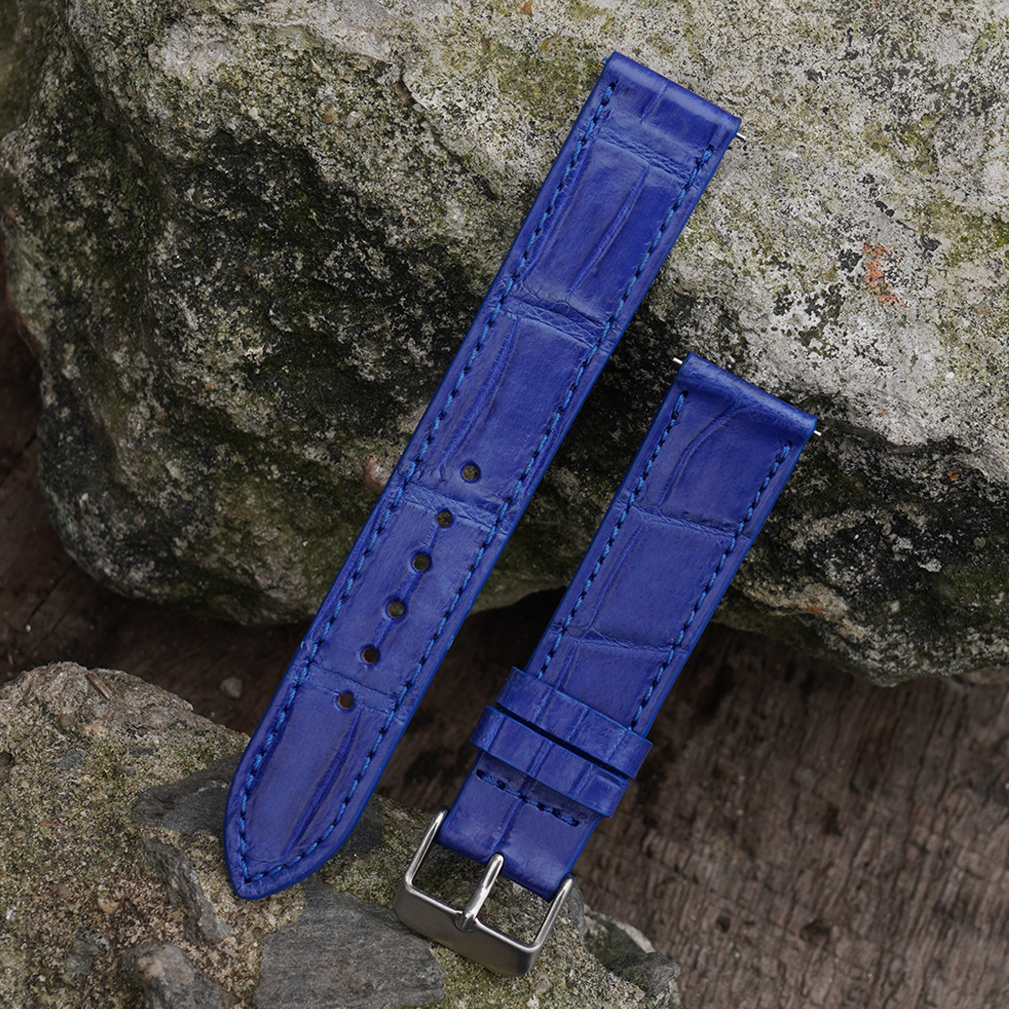 Flat Light Blue Alligator Leather Watch Band