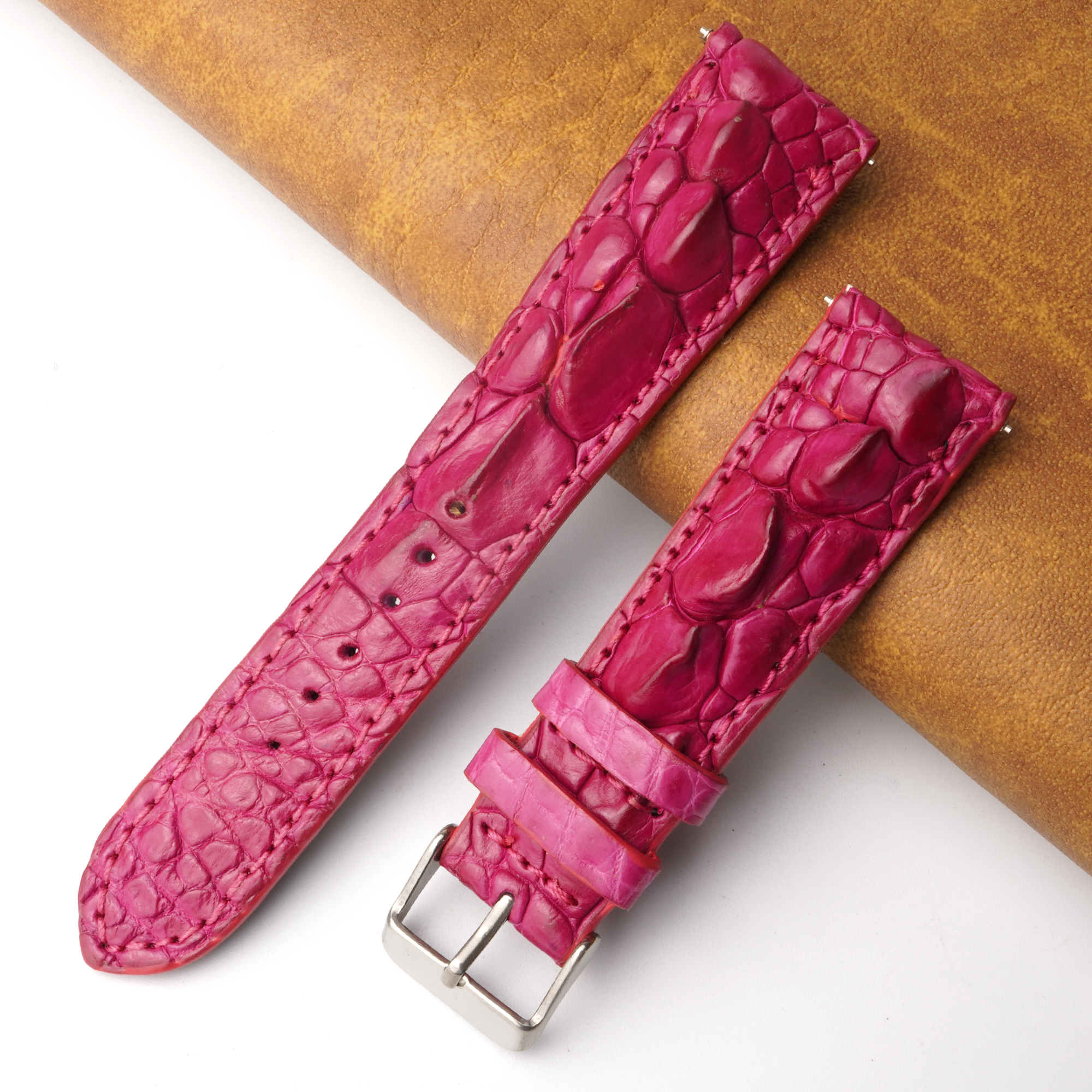 21mm Bright Pink Unique Pattern Alligator Leather Watch Strap For Men DH-225-L