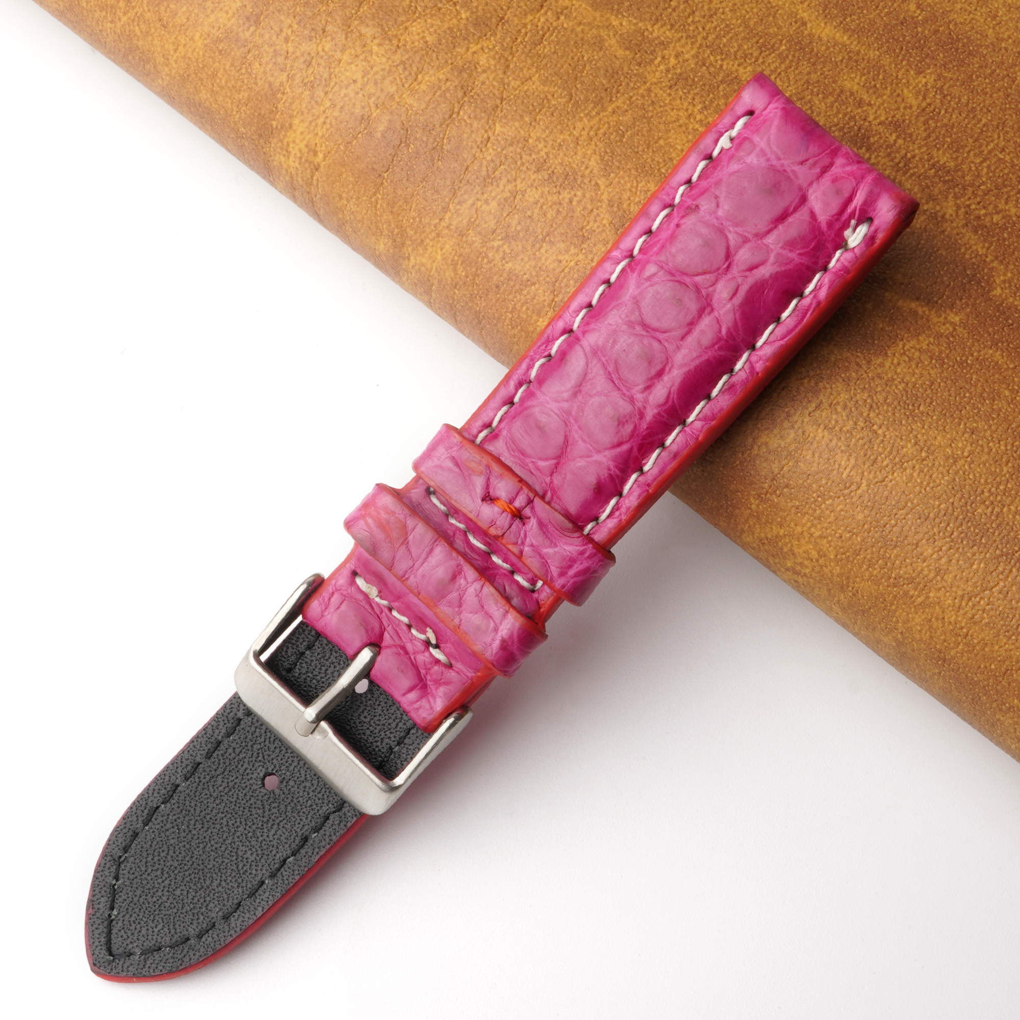 21mm Pink Unique Pattern Alligator Leather Watch Band For Men DH-226L