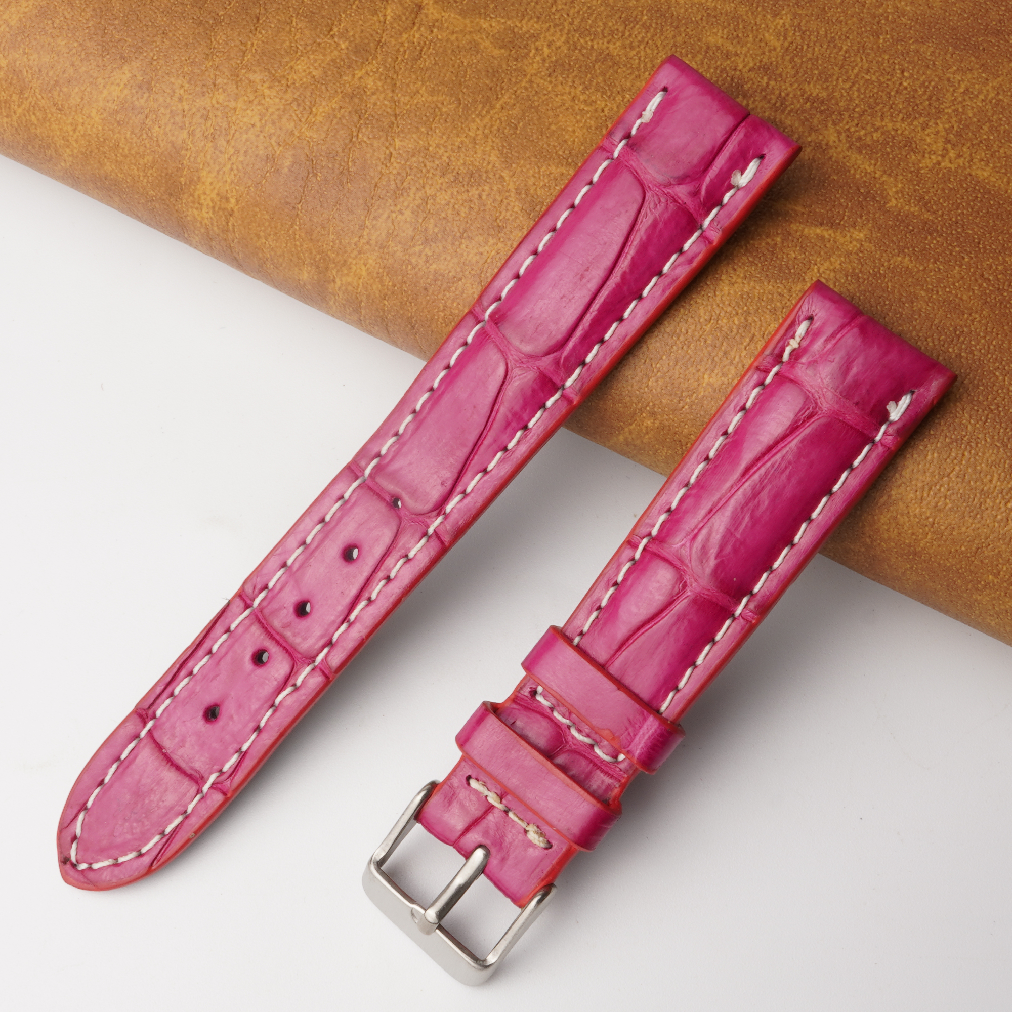 18mm Pink Unique Pattern Alligator Leather Watch Band For Men DH-226AB