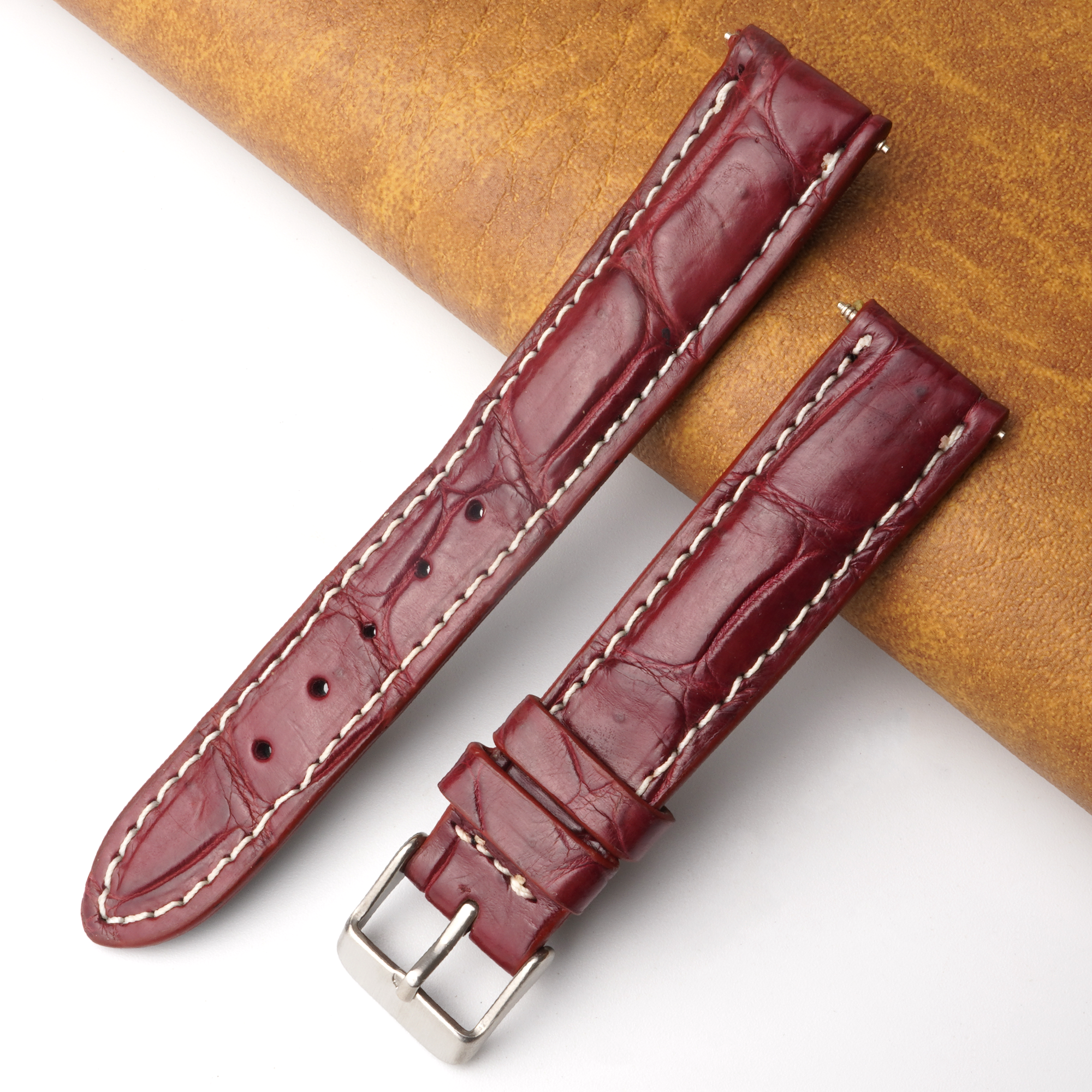 18mm Burgundy Unique Pattern Alligator Leather Watch Band For Men DH-224R