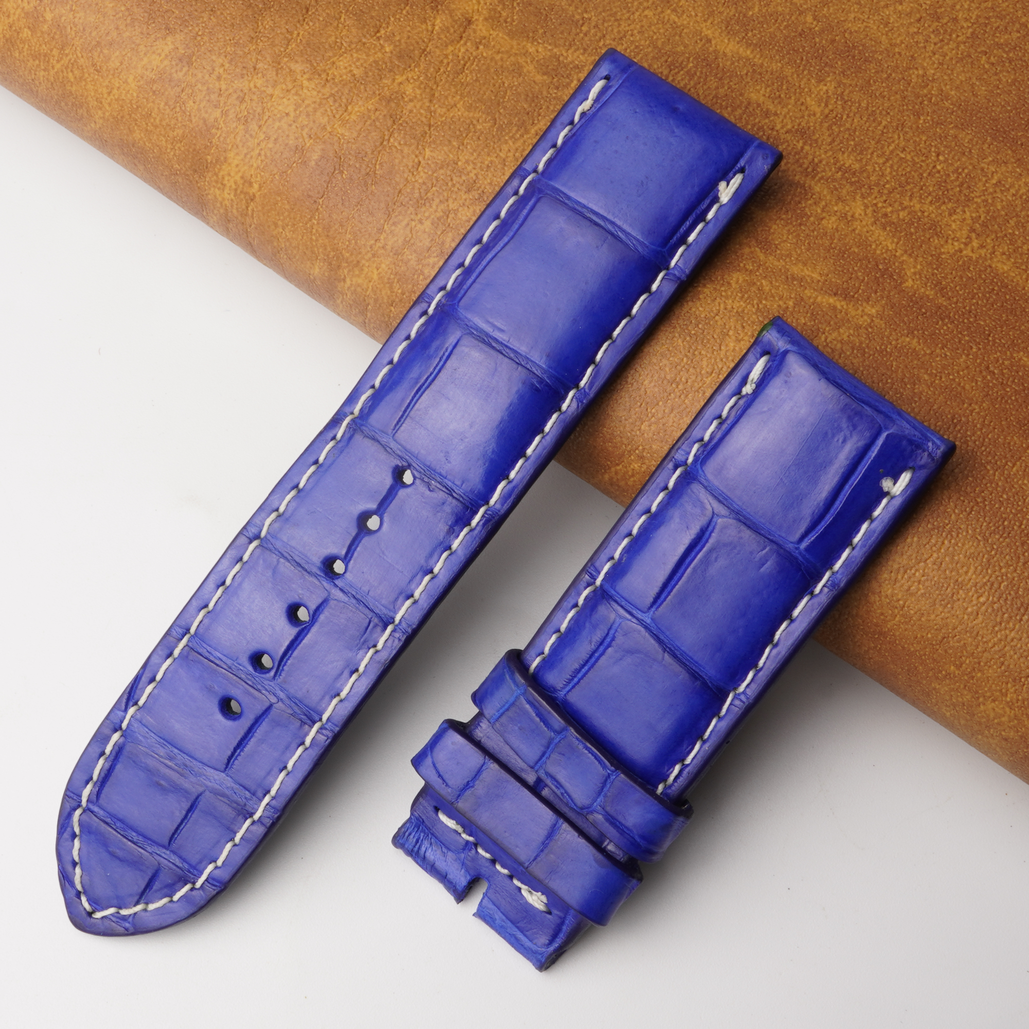 24mm Blue Unique Pattern Alligator Leather Watch Band For Men DH-159B
