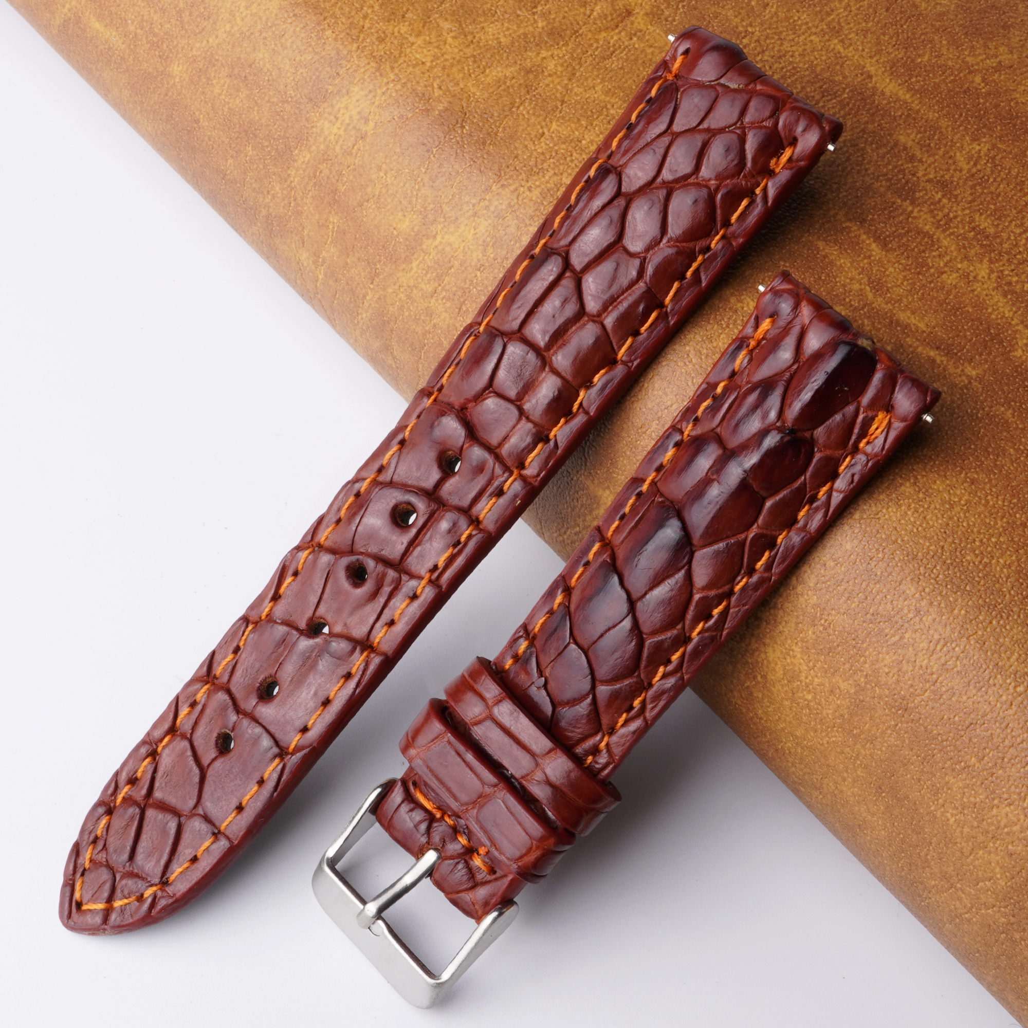 20mm Brown Unique Pattern Alligator Leather Watch Band For Men DH-227L