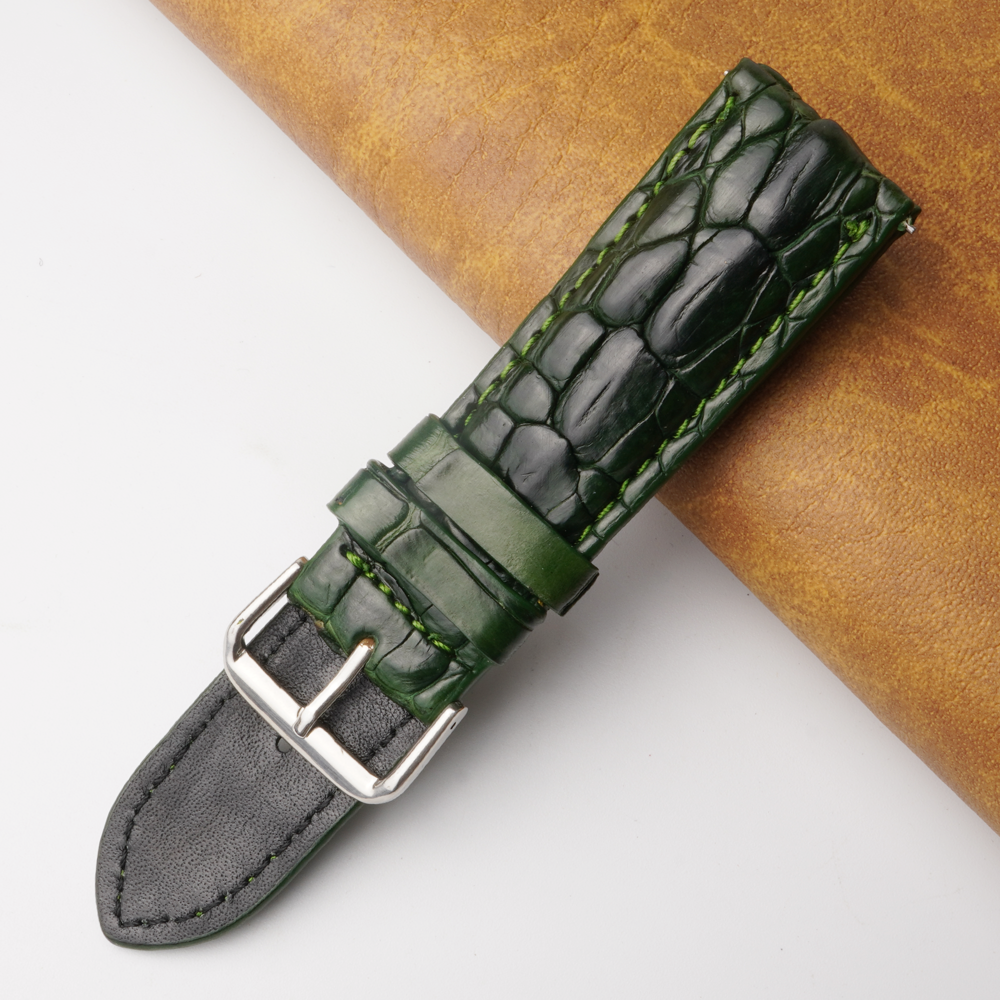 22mm Green Unique Pattern Alligator Leather Watch Band For Men DH-201A