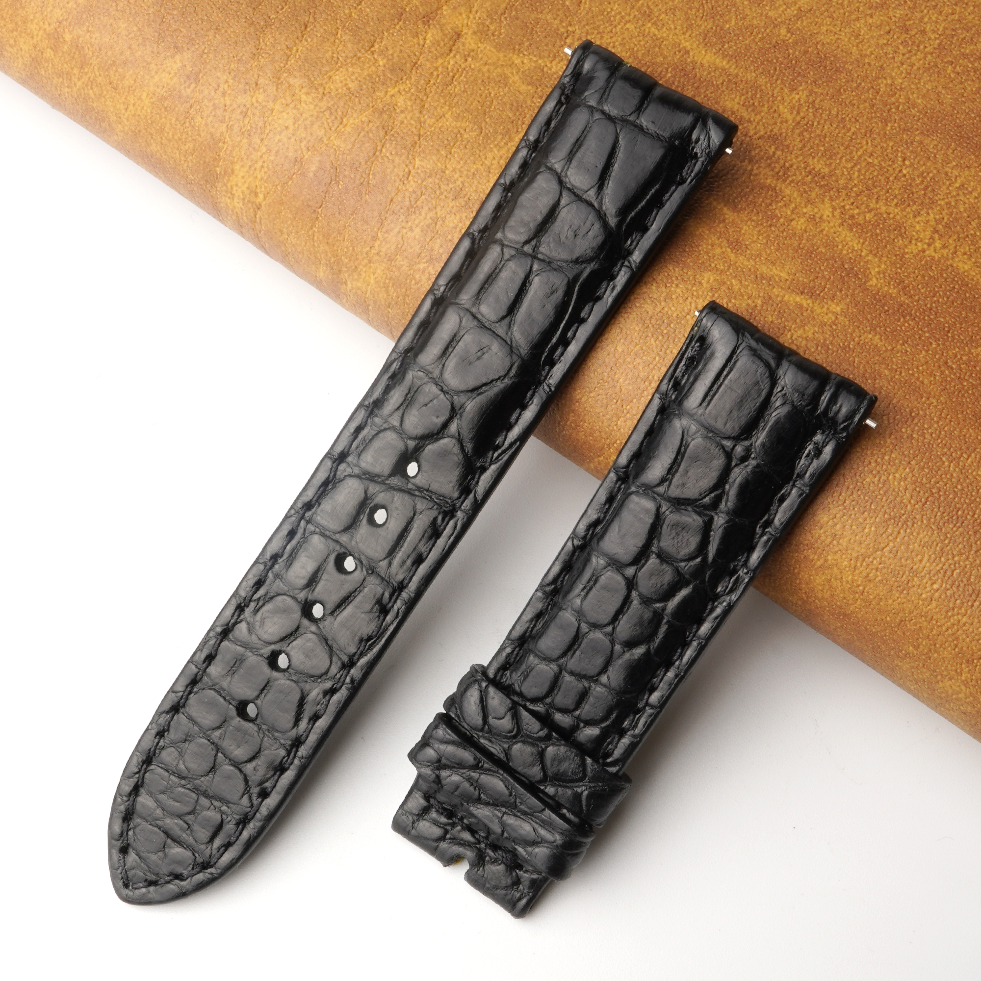 22mm Black Unique Pattern Alligator Leather Watch Band For Men HD-47BKV
