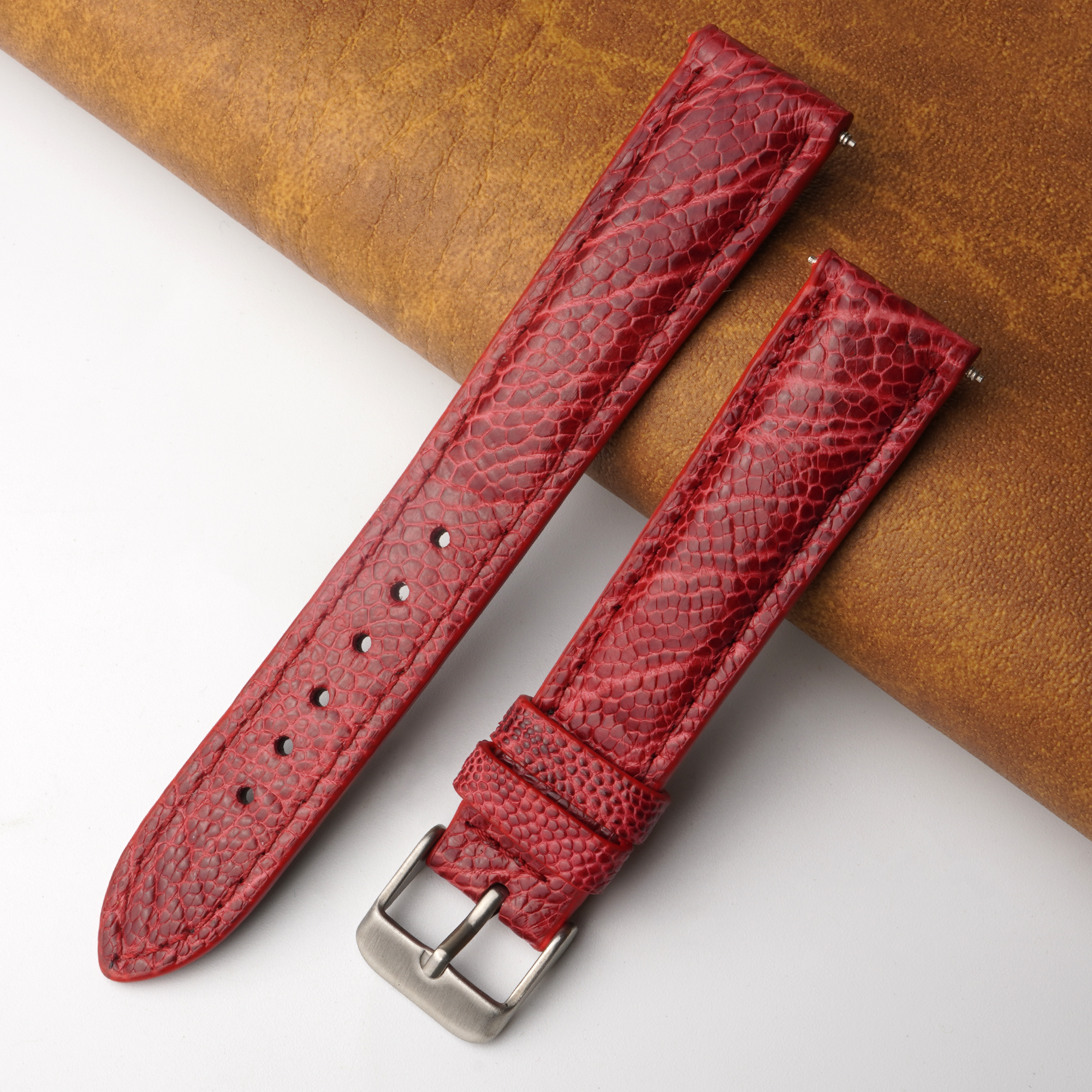 18mm Red Unique Pattern Ostrich Leather Watch Band For Men DH-191B
