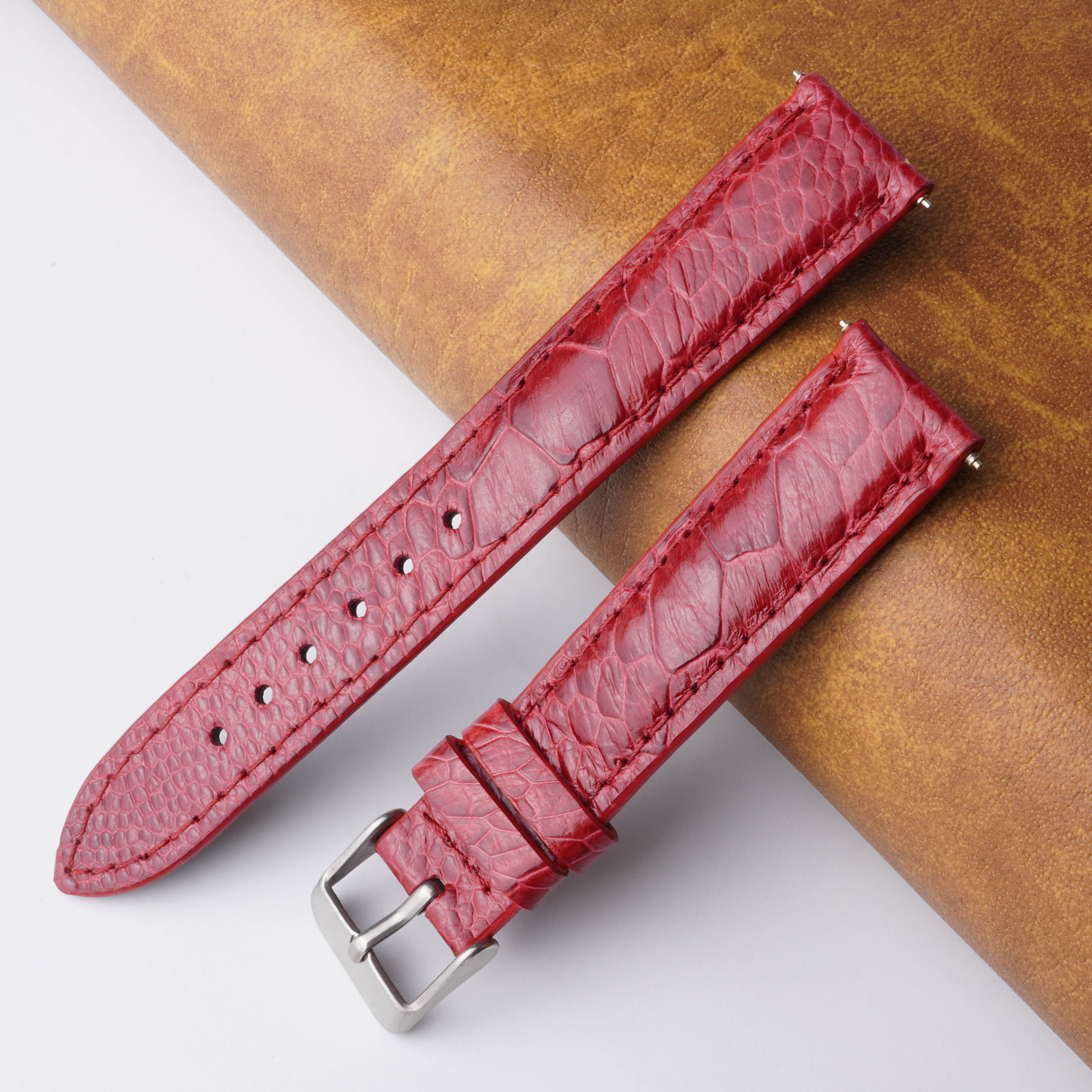 Red Unique Pattern Ostrich Leather Watch Band For Men DH-191A