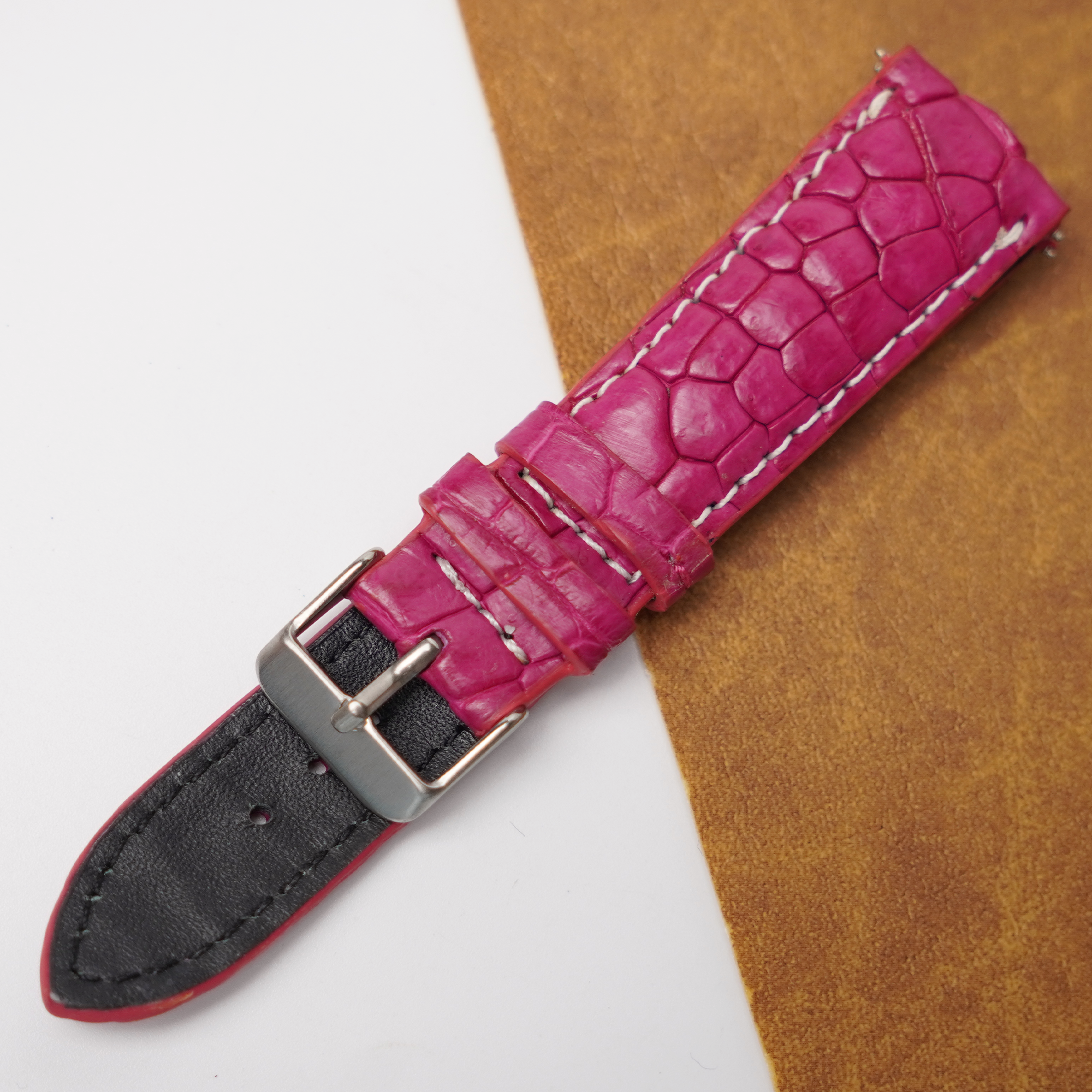 22mm Bright Pink Unique Pattern Alligator Leather Watch Strap For Men DH 226-AK
