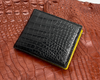 Load image into Gallery viewer, Black Yellow Double Side Alligator Leather Slim Bifold Wallet For Men 
