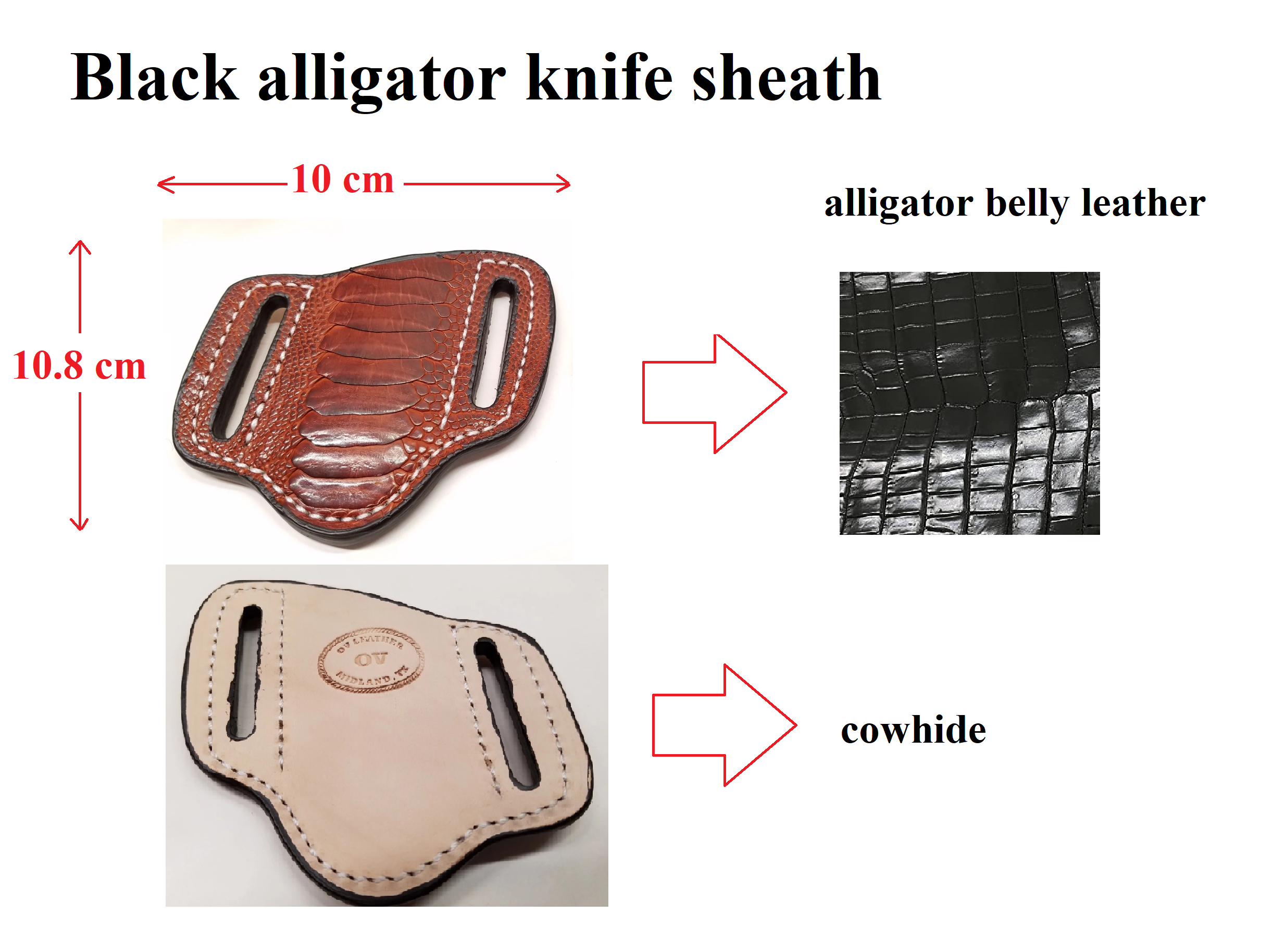 Custom black alligator leather knife sheath for Rachel
