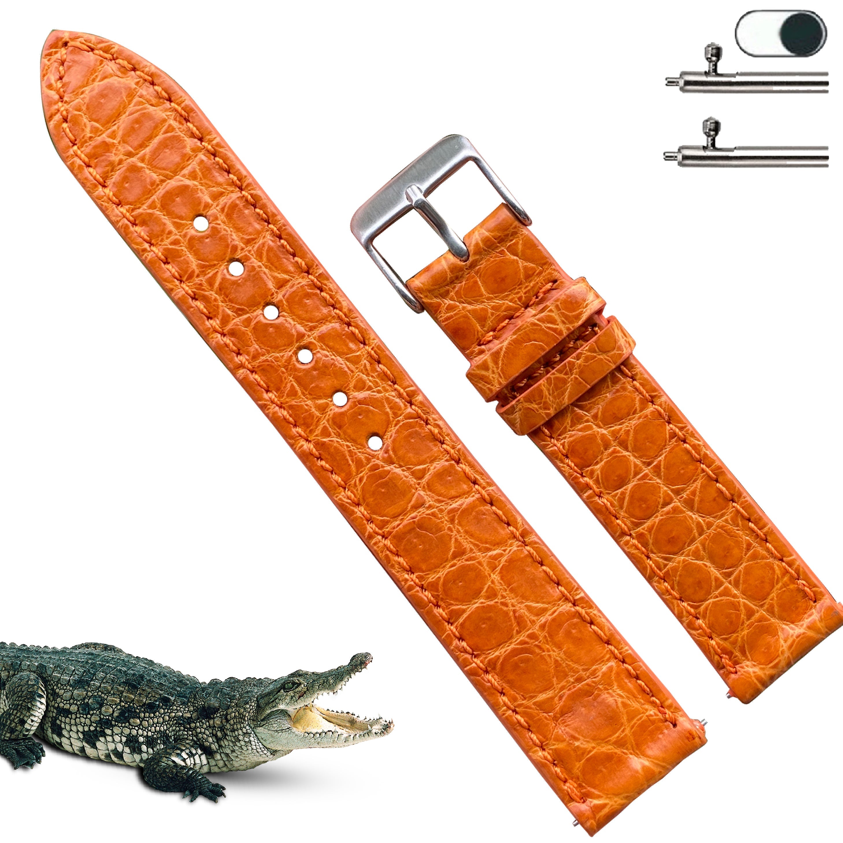 20mm Orange Carrot No-Padding Alligator Leather Watch Band | Flat Crocodile Skin Replacement Wristwatch Strap | DH-29 - Vinacreations