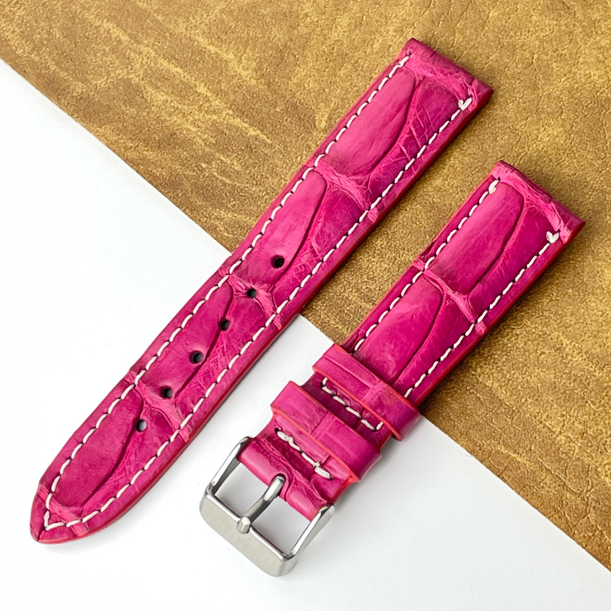 Pink Unique Pattern Alligator Leather Watch Band