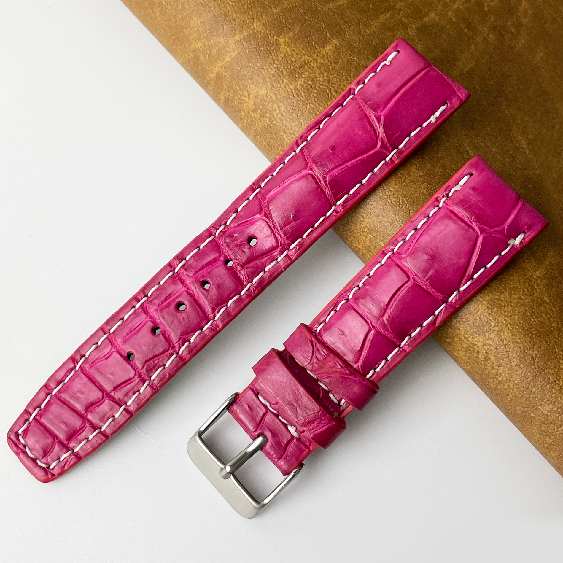Pink Unique Texture Alligator Watch Band For Men