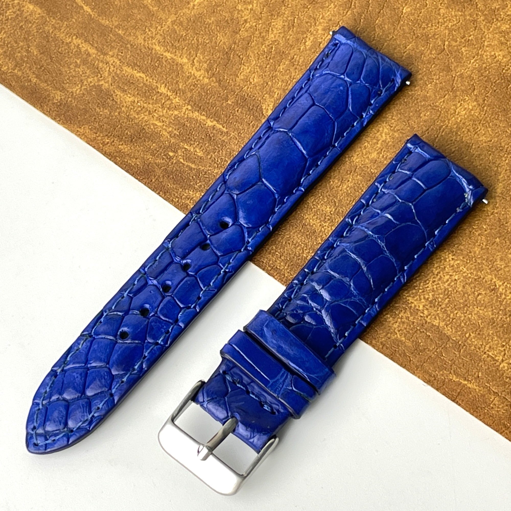 20mm Blue Unique Pattern Alligator Leather Watch Band For Men DH-50F