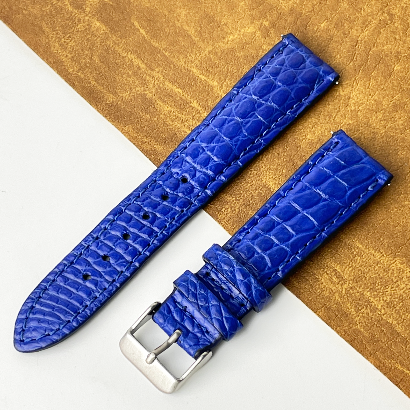 20mm Blue Unique Pattern Alligator Leather Watch Band For Men DH-50L