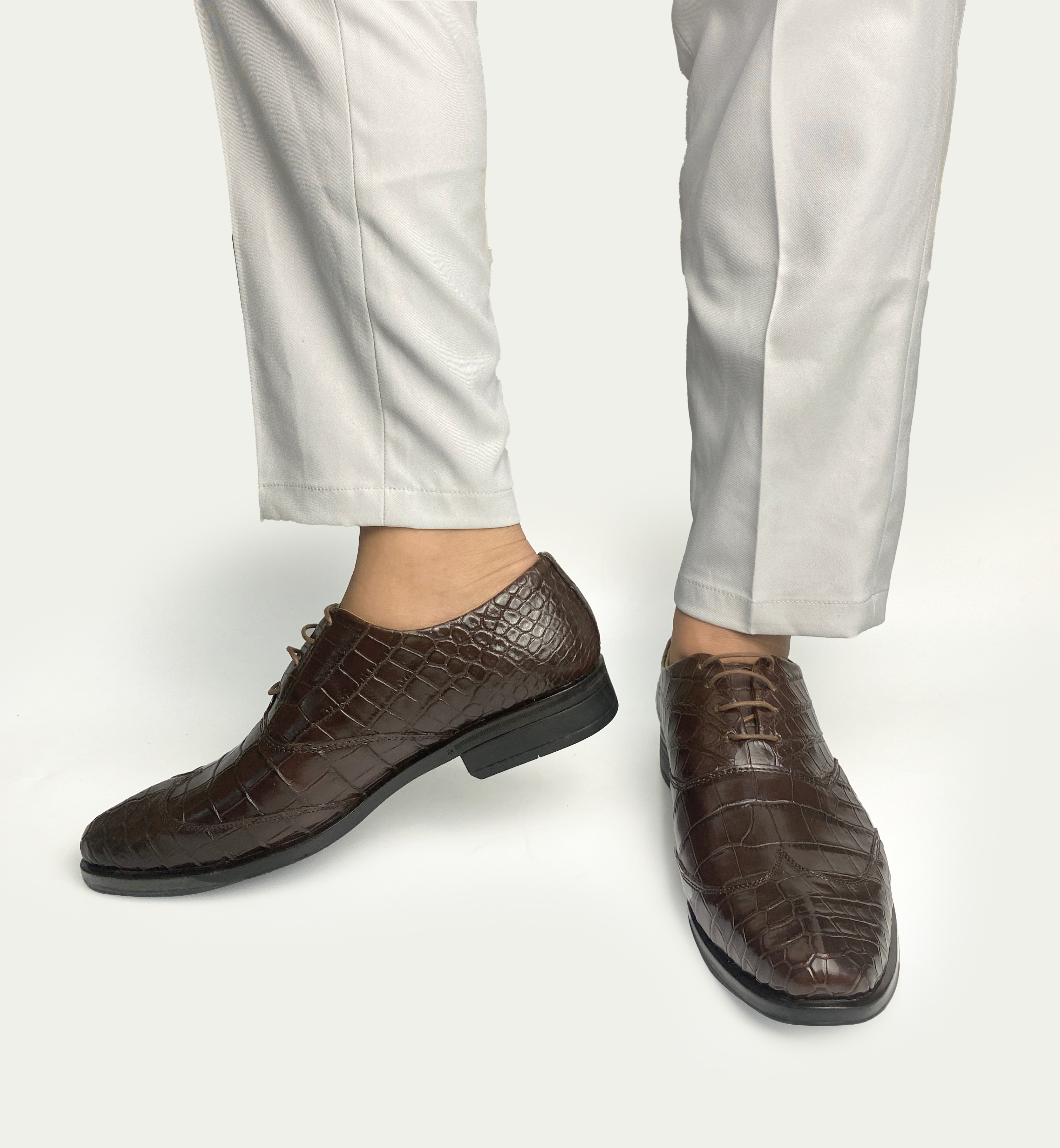 Dark Brown Alligator Leather Oxford Shoes For Men | Formal Wedding Shoes | SH03A42