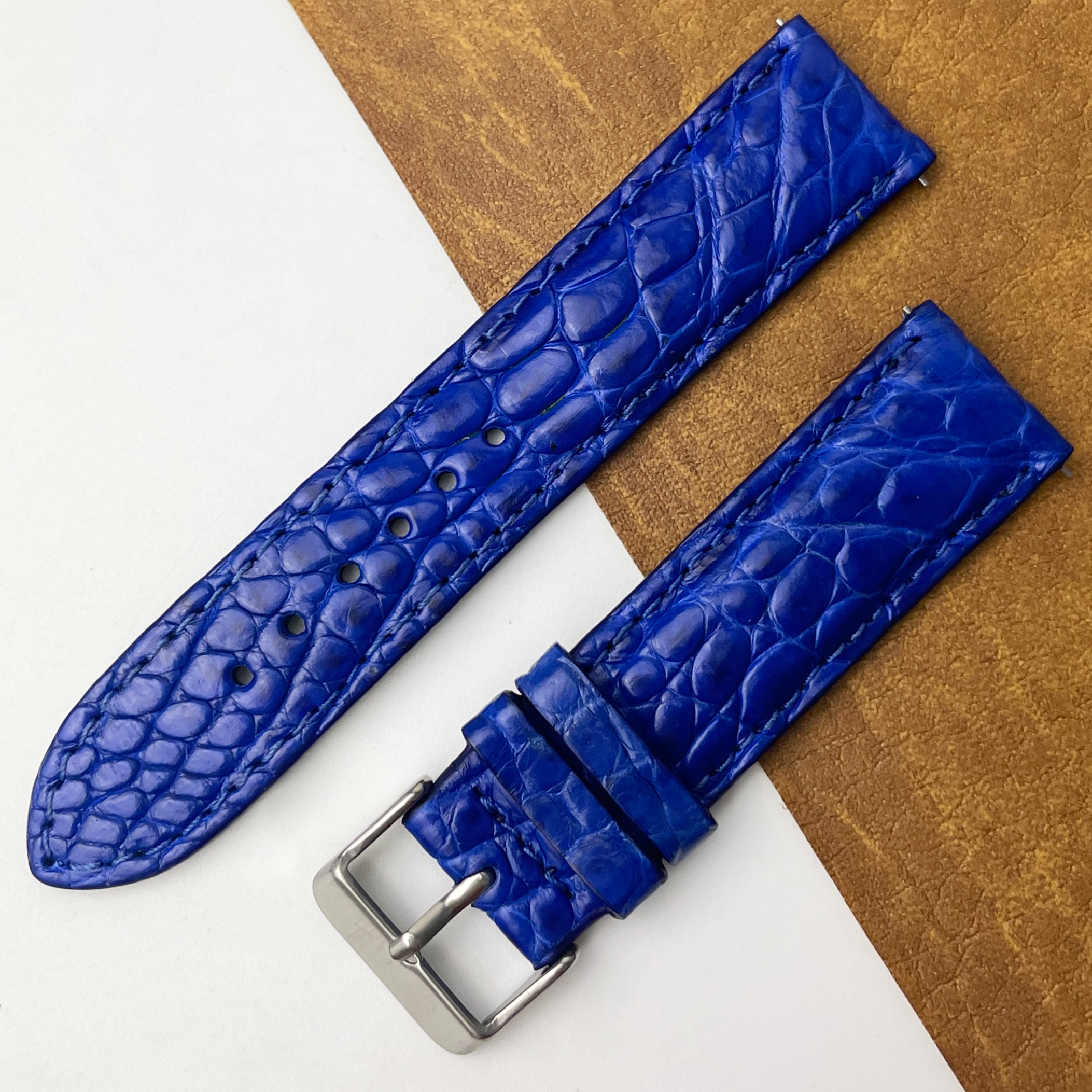 22mm Blue Unique Pattern Alligator Leather Watch Band For Men DH-50AA