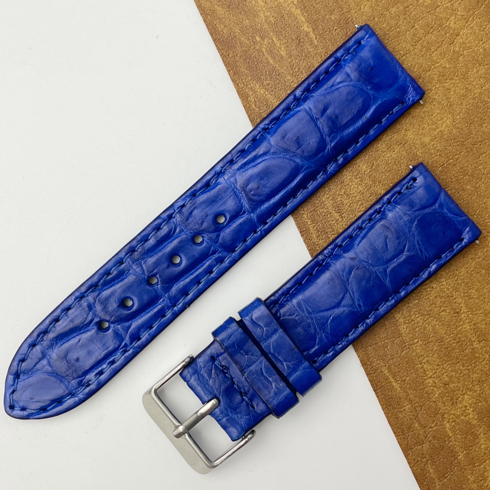 Blue Unique Texture Alligator Watch Band For Men 