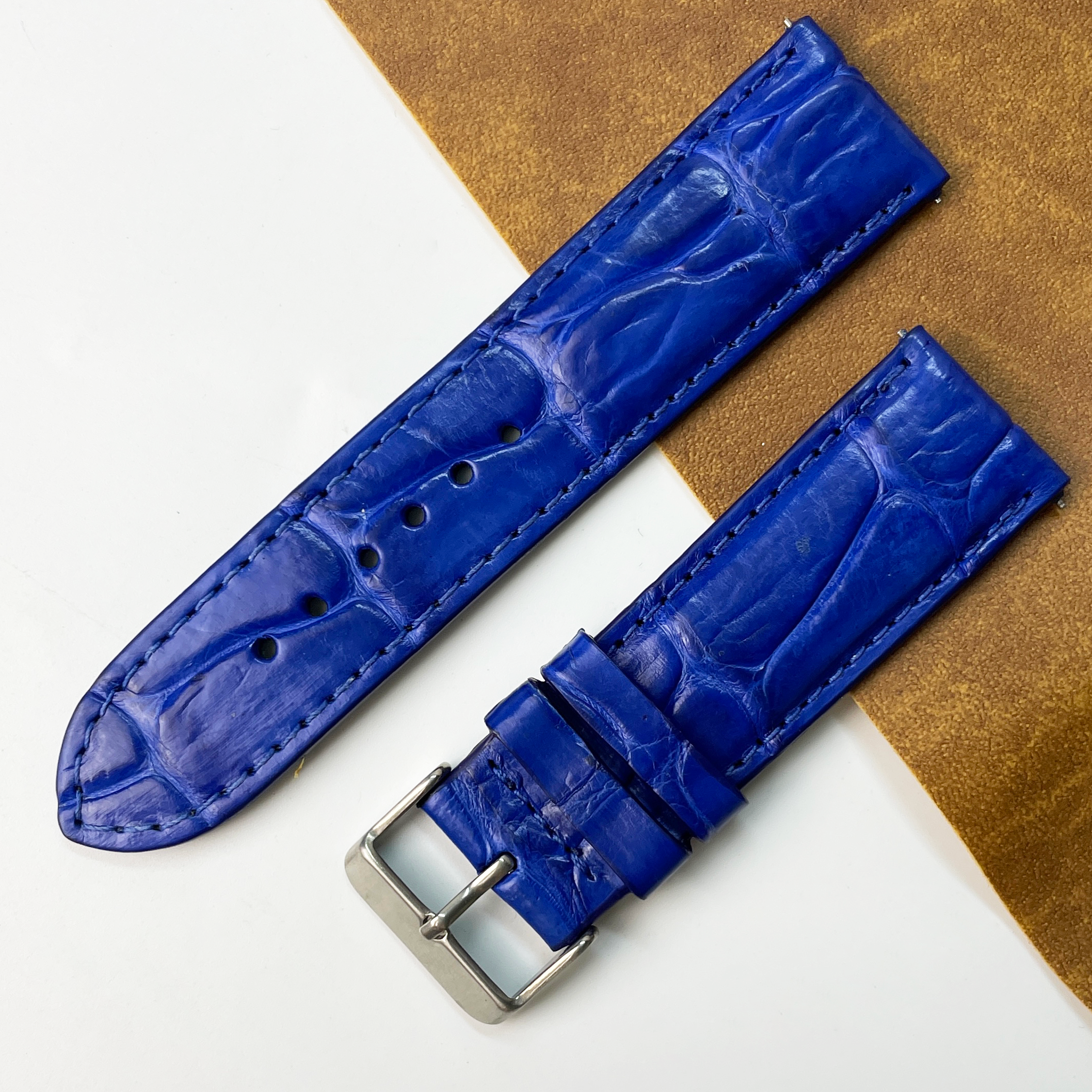 24mm Blue Unique Pattern Alligator Leather Watch Band For Men DH-50V