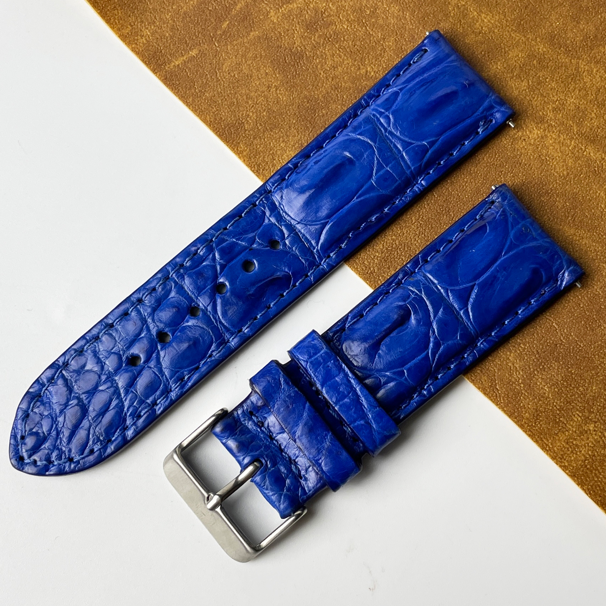 24mm Blue Unique Pattern Alligator Leather Watch Band For Men DH-50O
