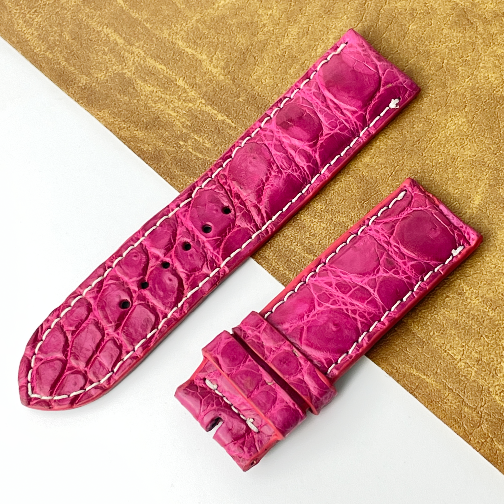 Pink Unique Texture Alligator Watch Band For Men 