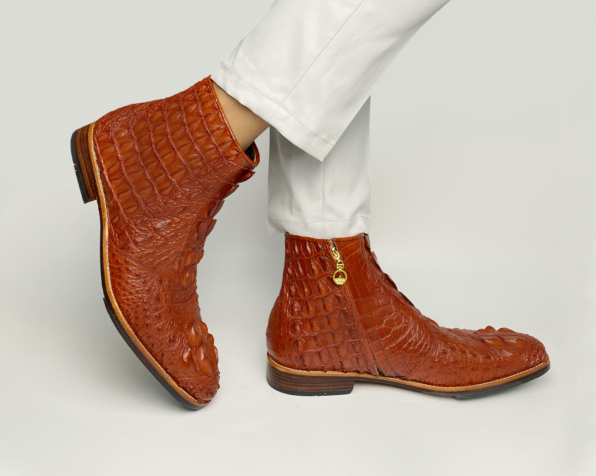 Light Browns Alligator Leather Chelsea Boot For Men | Crocodile Wood Soles Cowboy Shoes | SH16B42