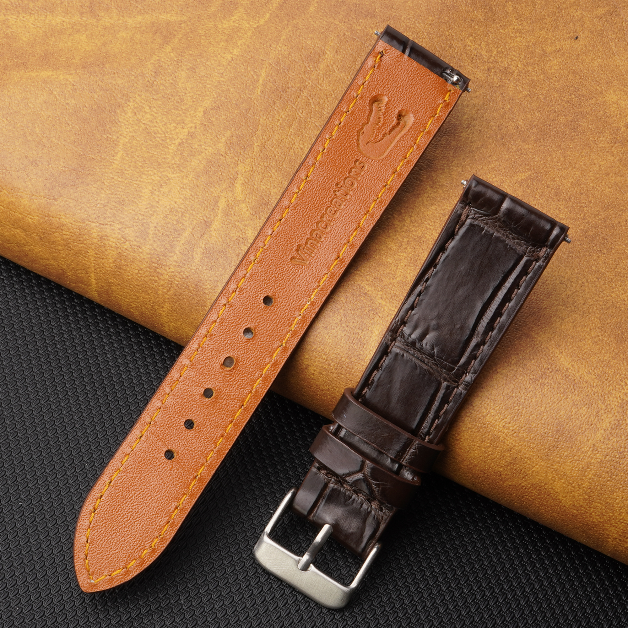 Flat Dark Brown Alligator Leather Watch Band