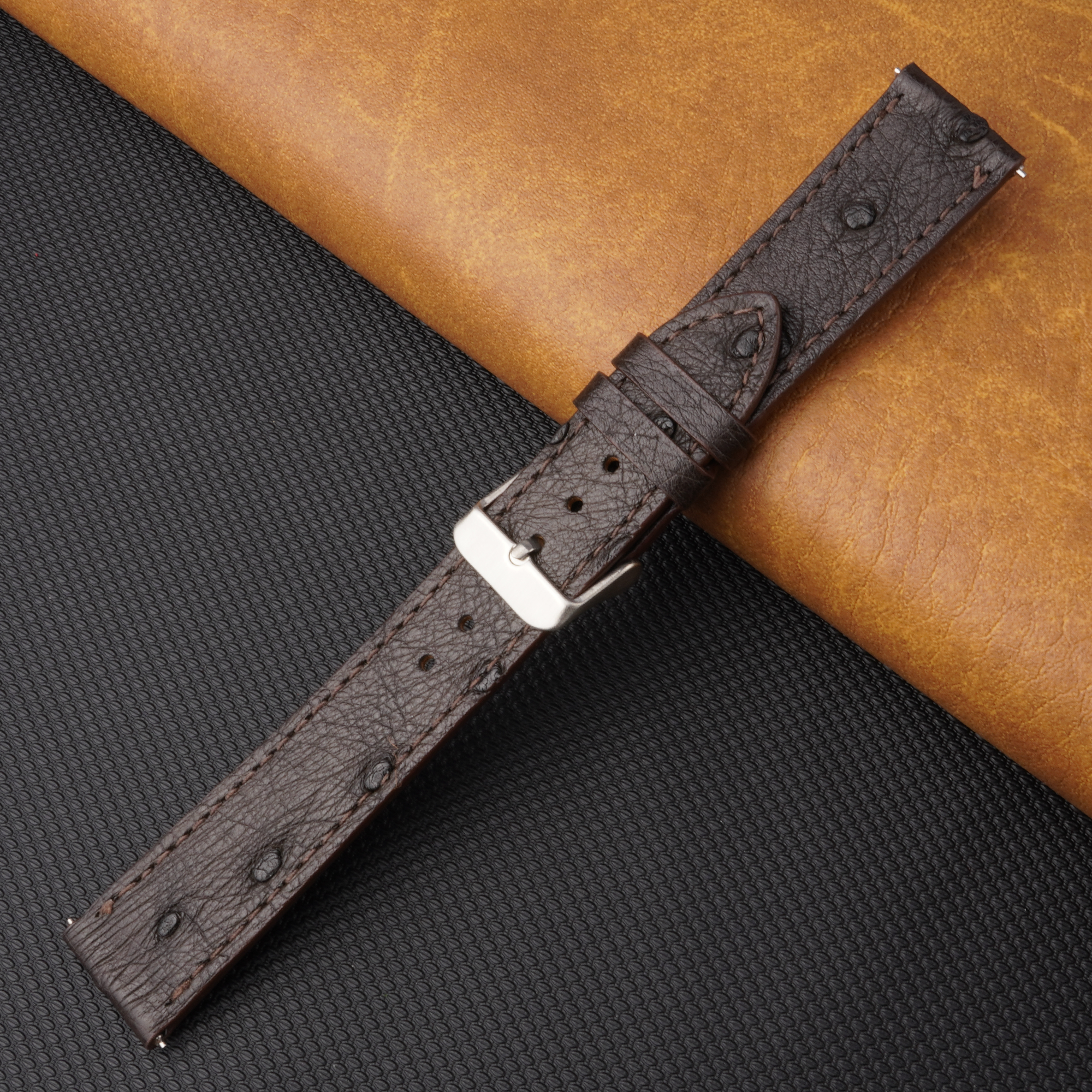 Slim Dark Brown Ostrich Leather Watch Band