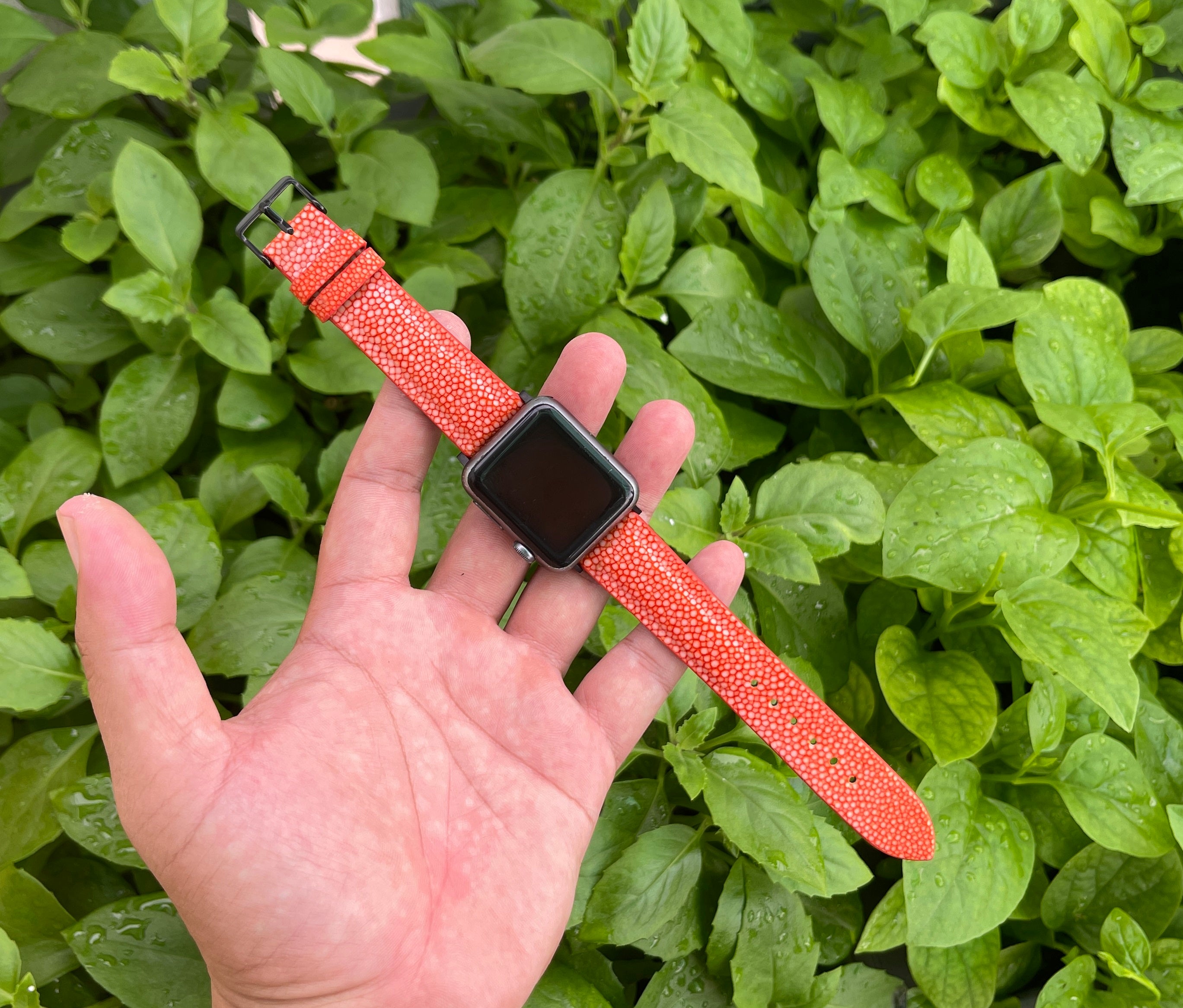 Orange Stingray Leather Watch Band Compatible with Apple Wa