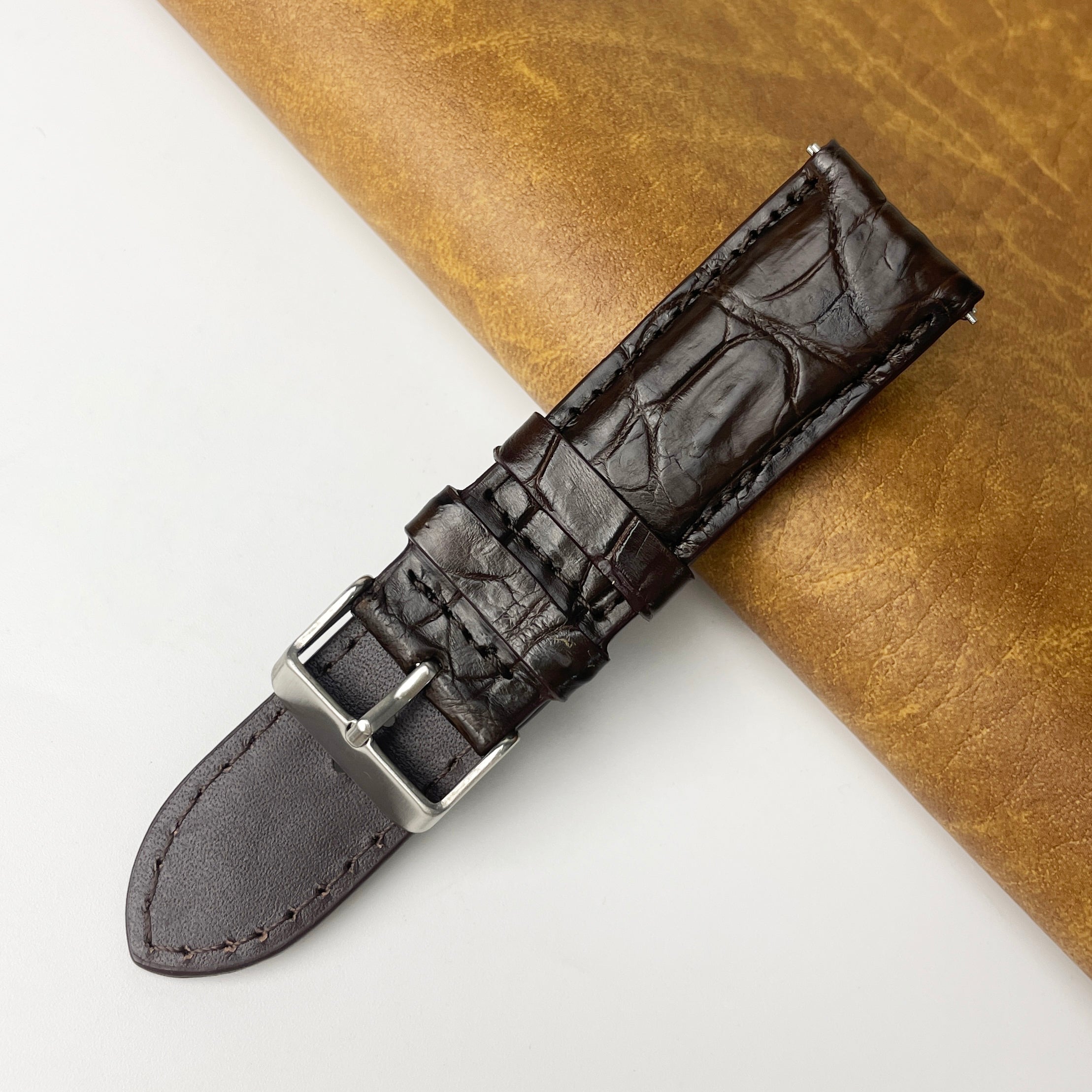 Dark Brown Unique Alligator Leather Watch Band For Men