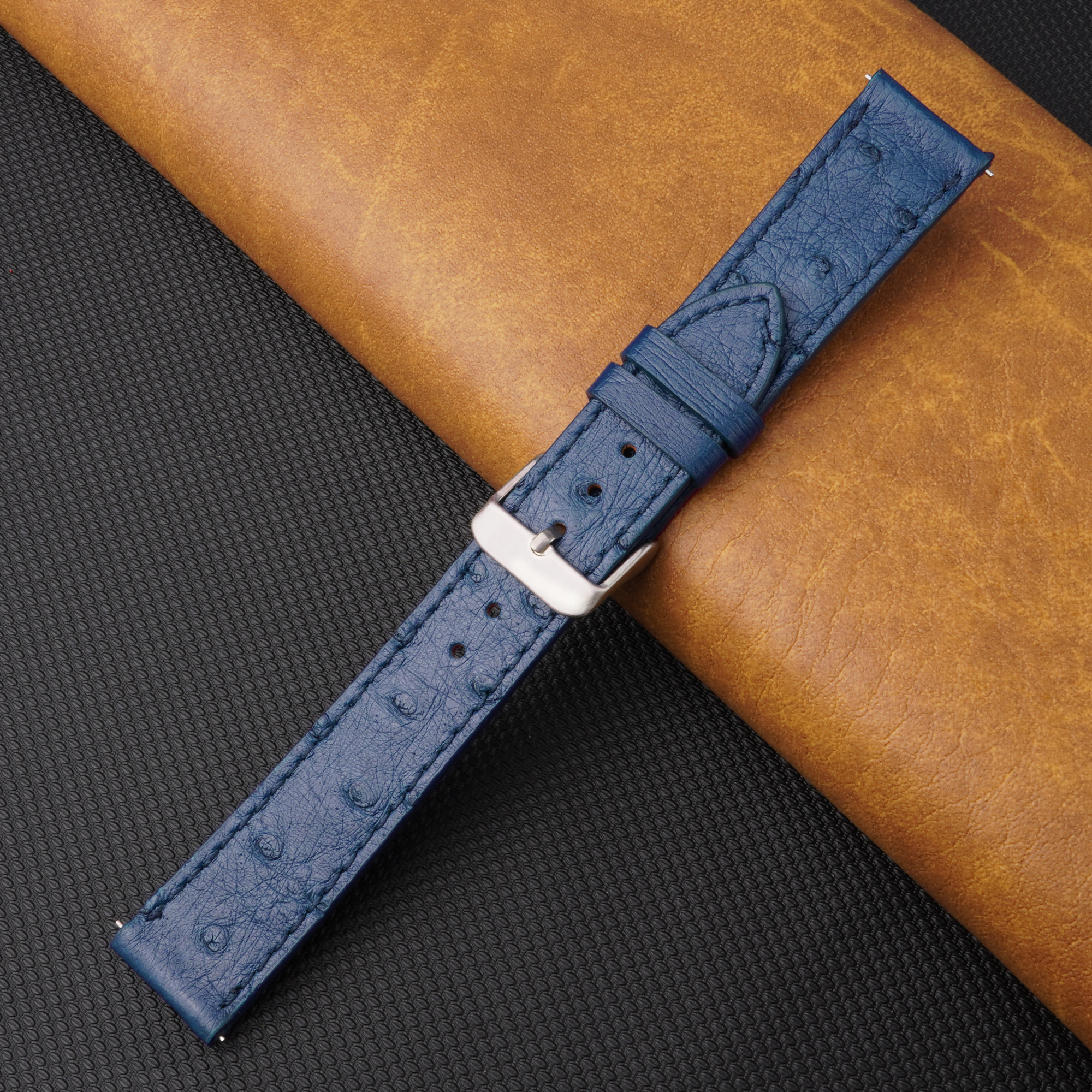 Slim Blue Ostrich Leather Watch Band