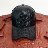 Mens Black Alligator Leather Cap - Fashionable Exotic Adjustable Outdoor Baseball Cap | HAT-BLA-11