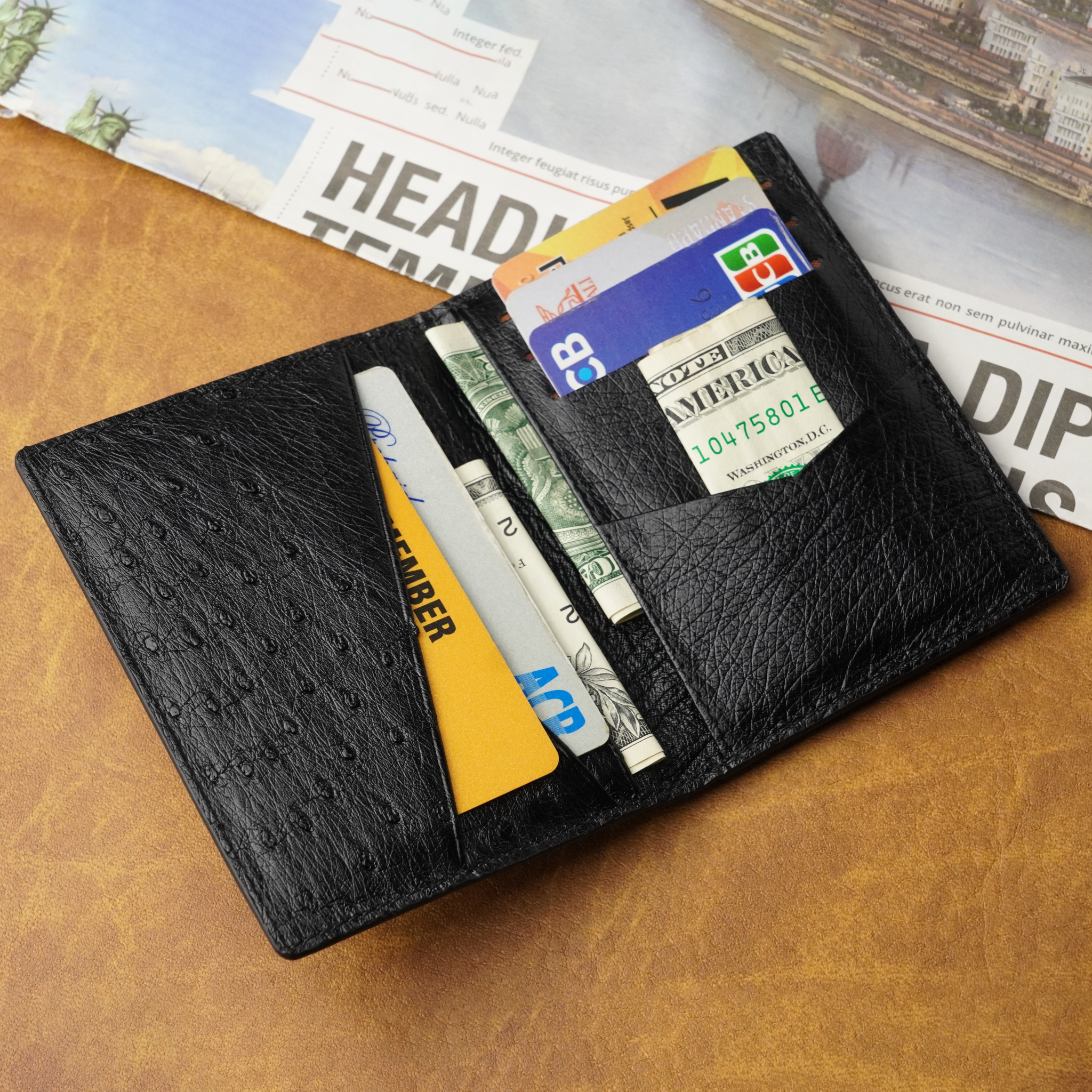 Black Double Side Ostrich Leather Credit Card Holder | RFID Blocking | CARDOS-01