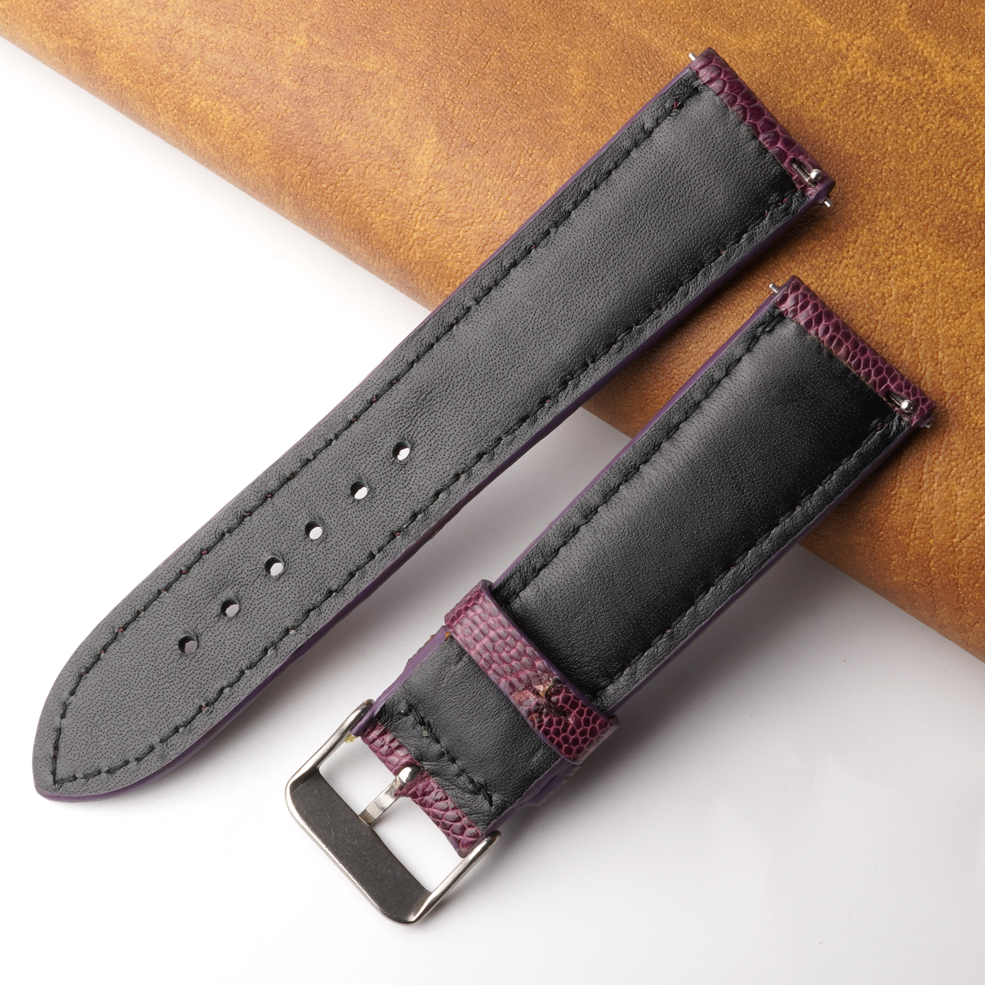 22mm Purple Unique Ostrich Leather Watch Band For Men | DH-170K