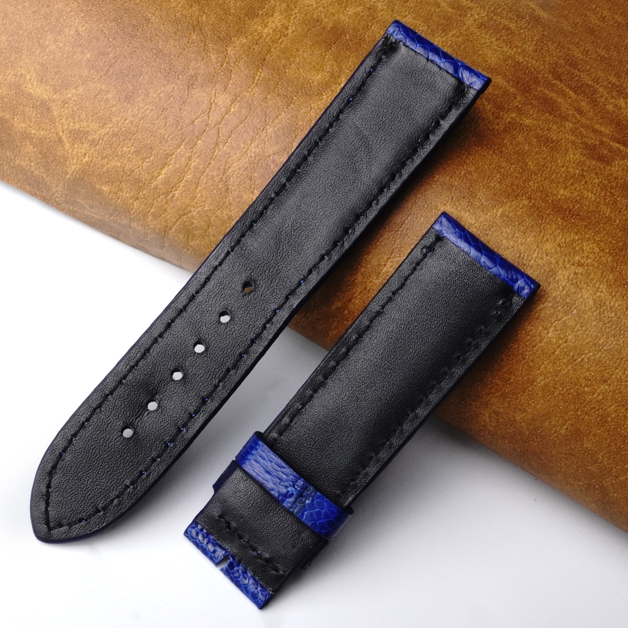 22mm Blue Unique Pattern Ostrich Leather Watch Band For Men DH-192B
