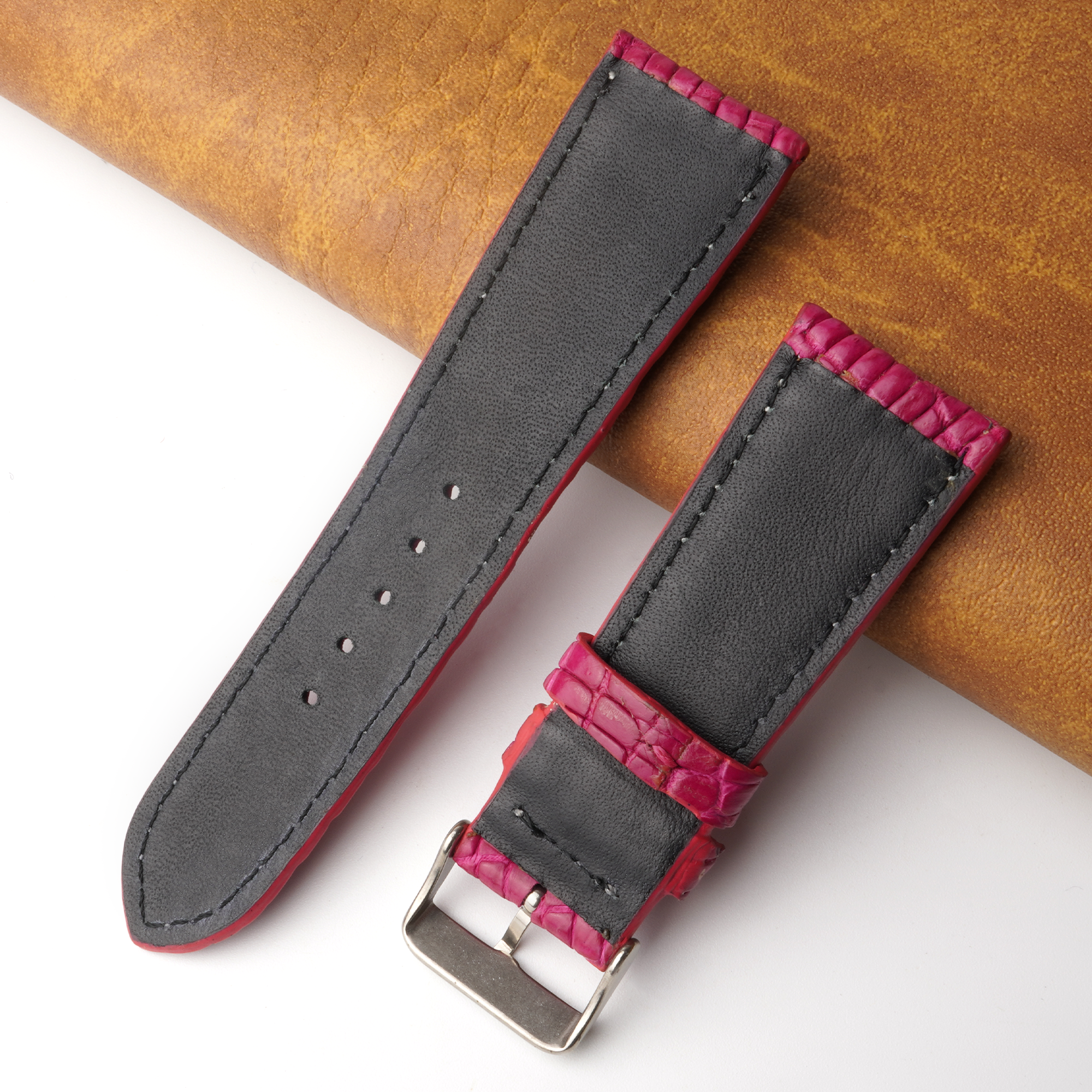 26mm Pink Unique Pattern Alligator Leather Watch Band For Men DH-226M