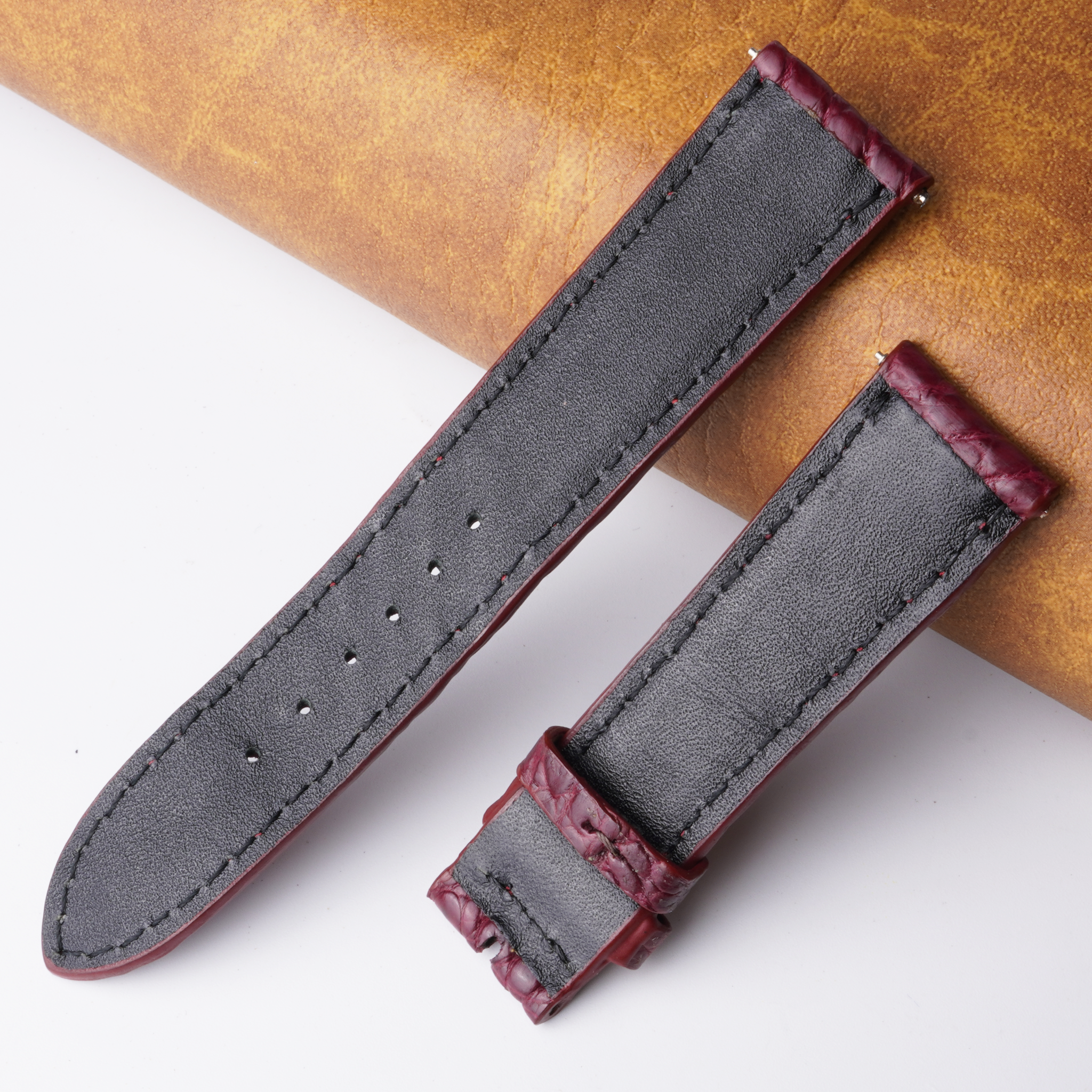 20mm Burgundy Unique Pattern Alligator Leather Watch Band For Men DH-223F