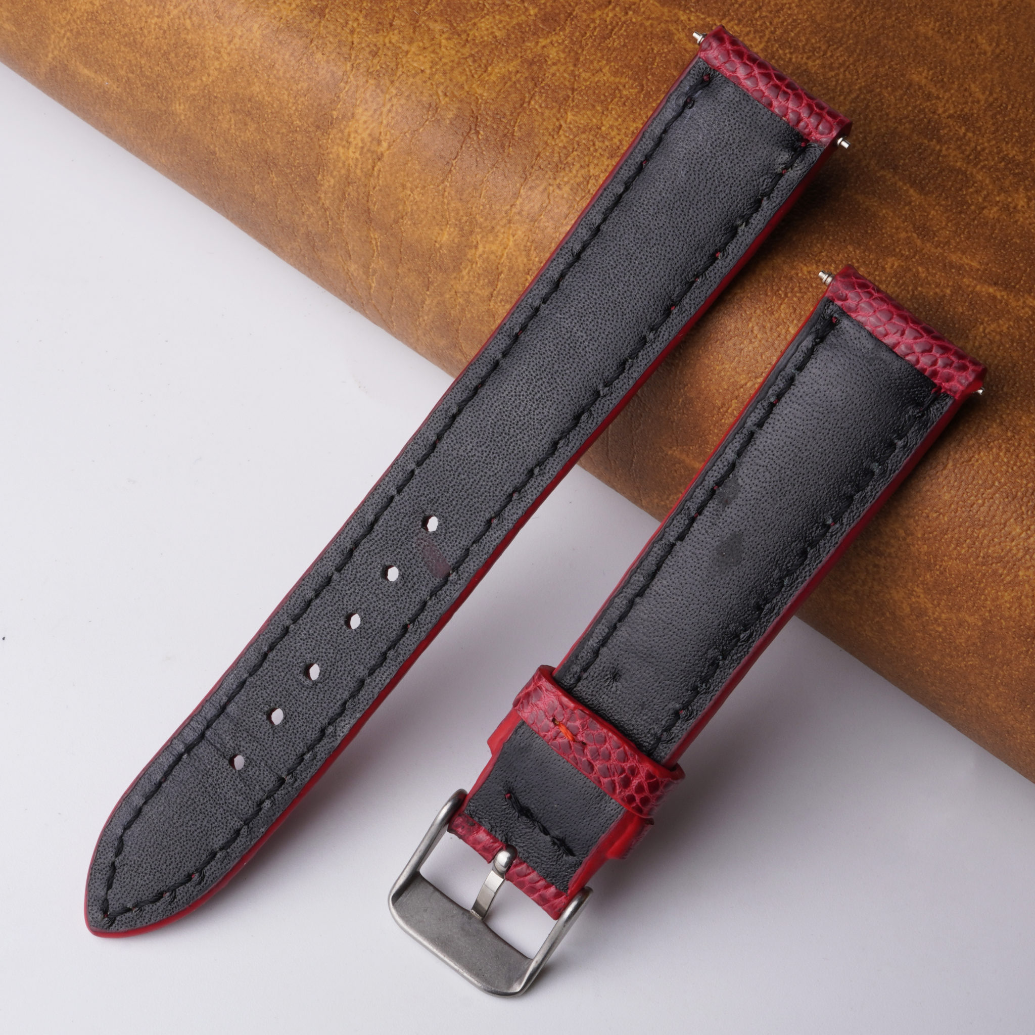 18mm Red Unique Pattern Ostrich Leather Watch Band For Men DH-191C