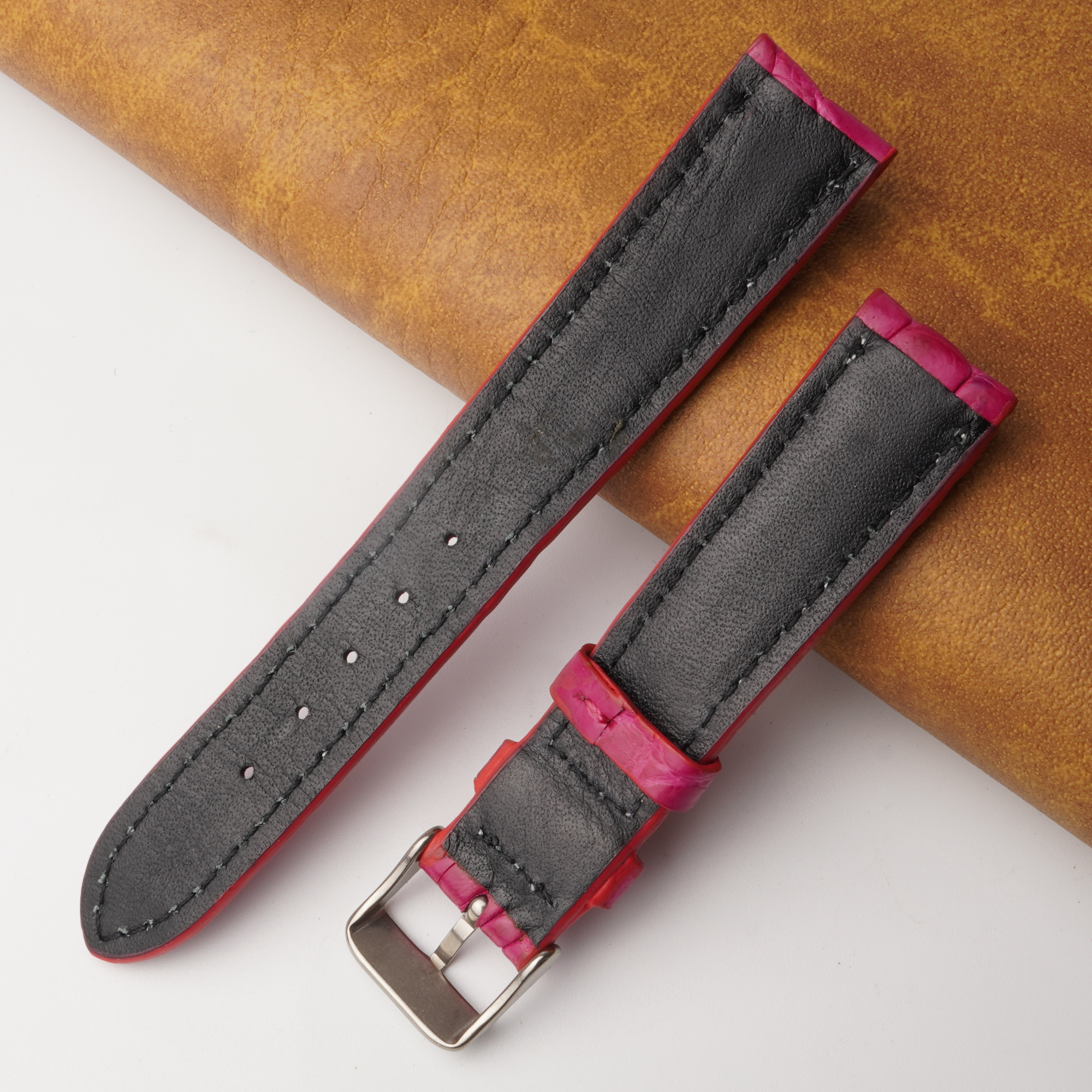 18mm Pink Unique Pattern Alligator Leather Watch Band For Men DH-226AD