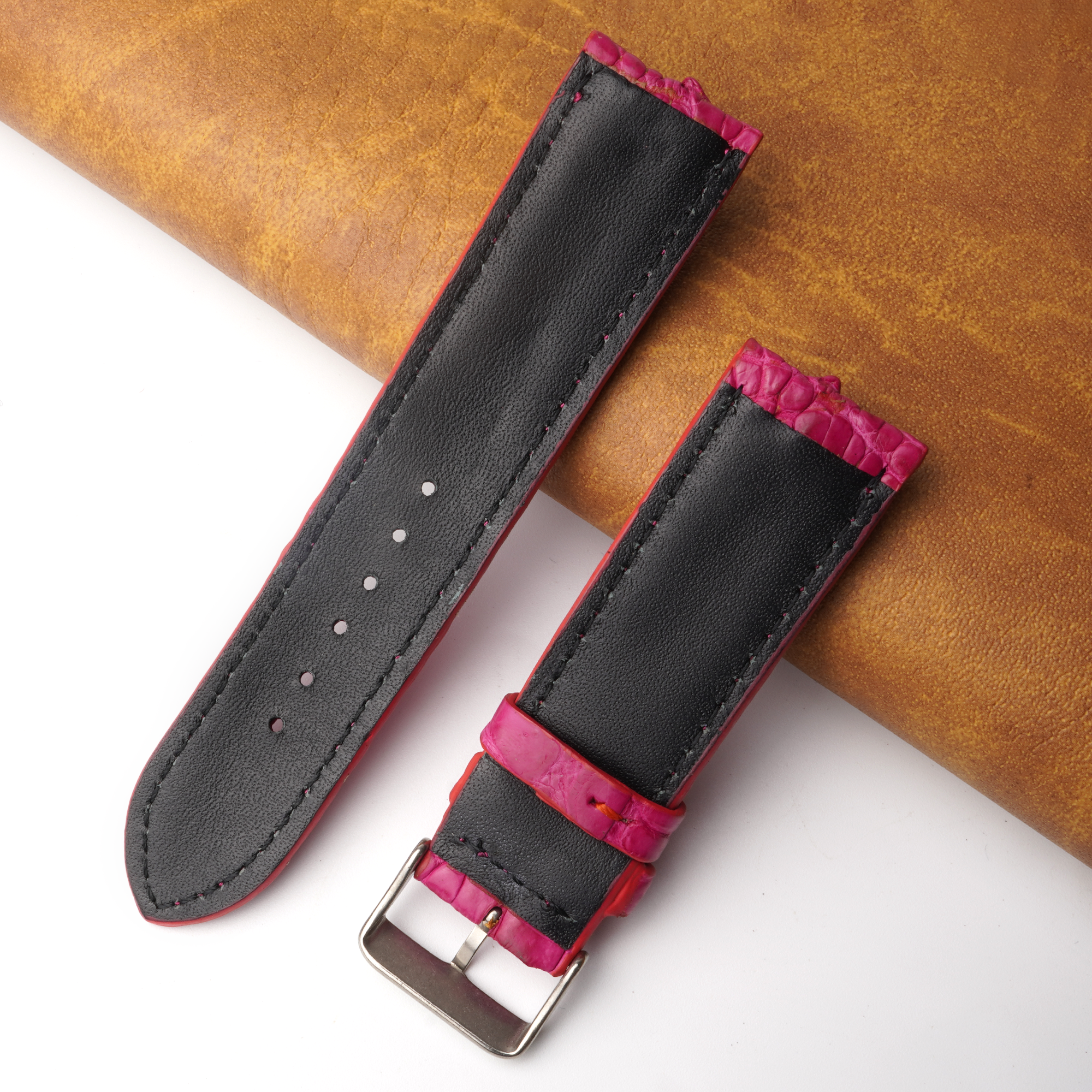 24mm Pink Unique Pattern Alligator Leather Watch Band For Men DH-225K