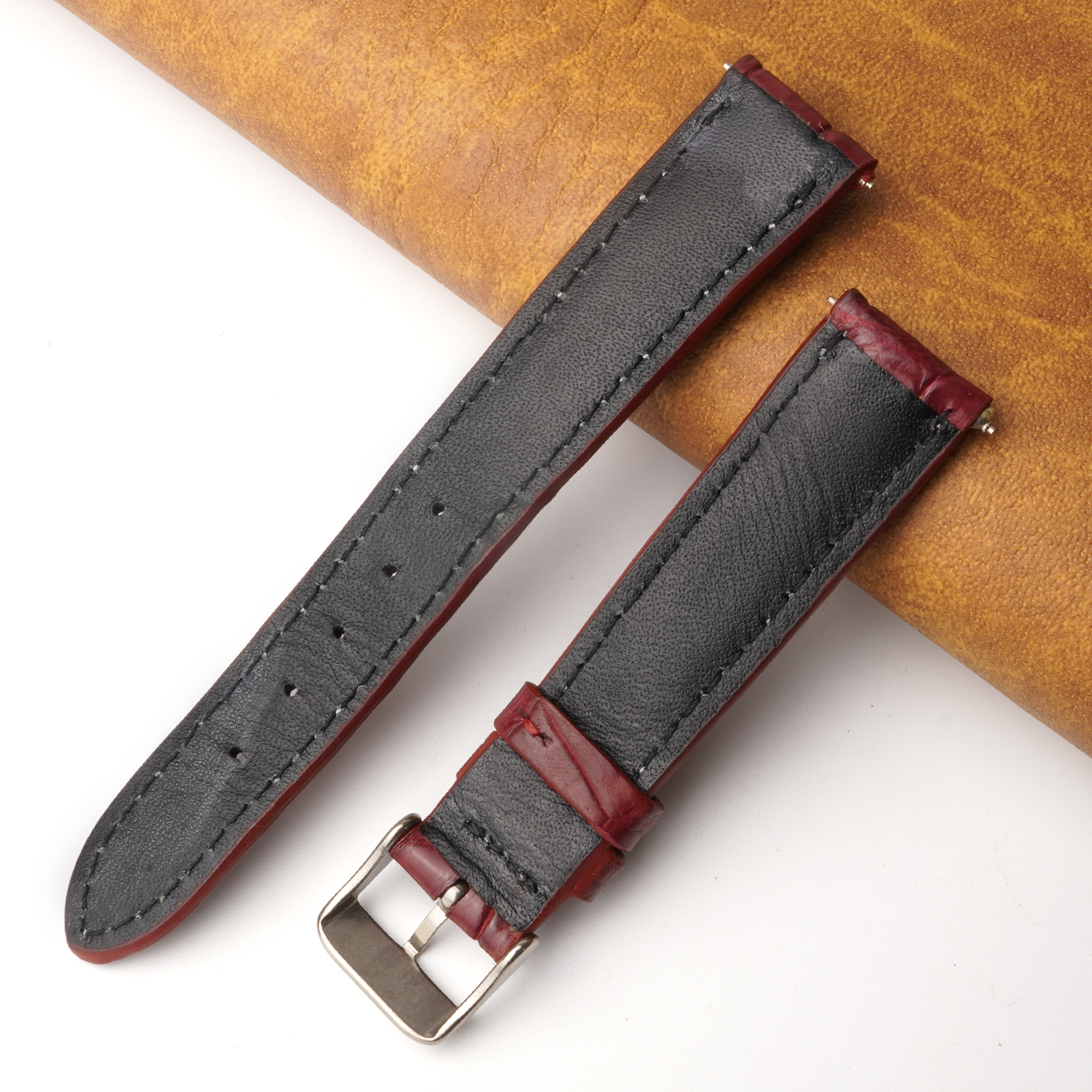 18mm Burgundy Unique Pattern Alligator Leather Watch Band For Men DH-224R